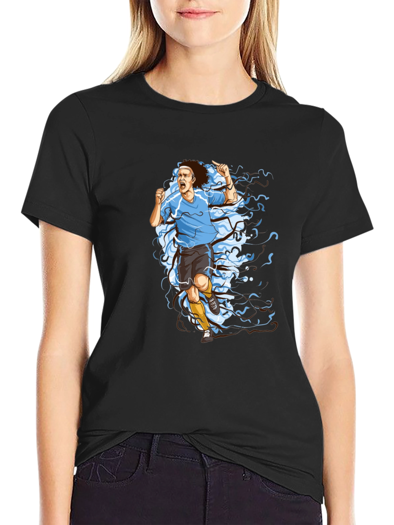 Camiseta Negra Fútbol Uruguay - Diseño Animado