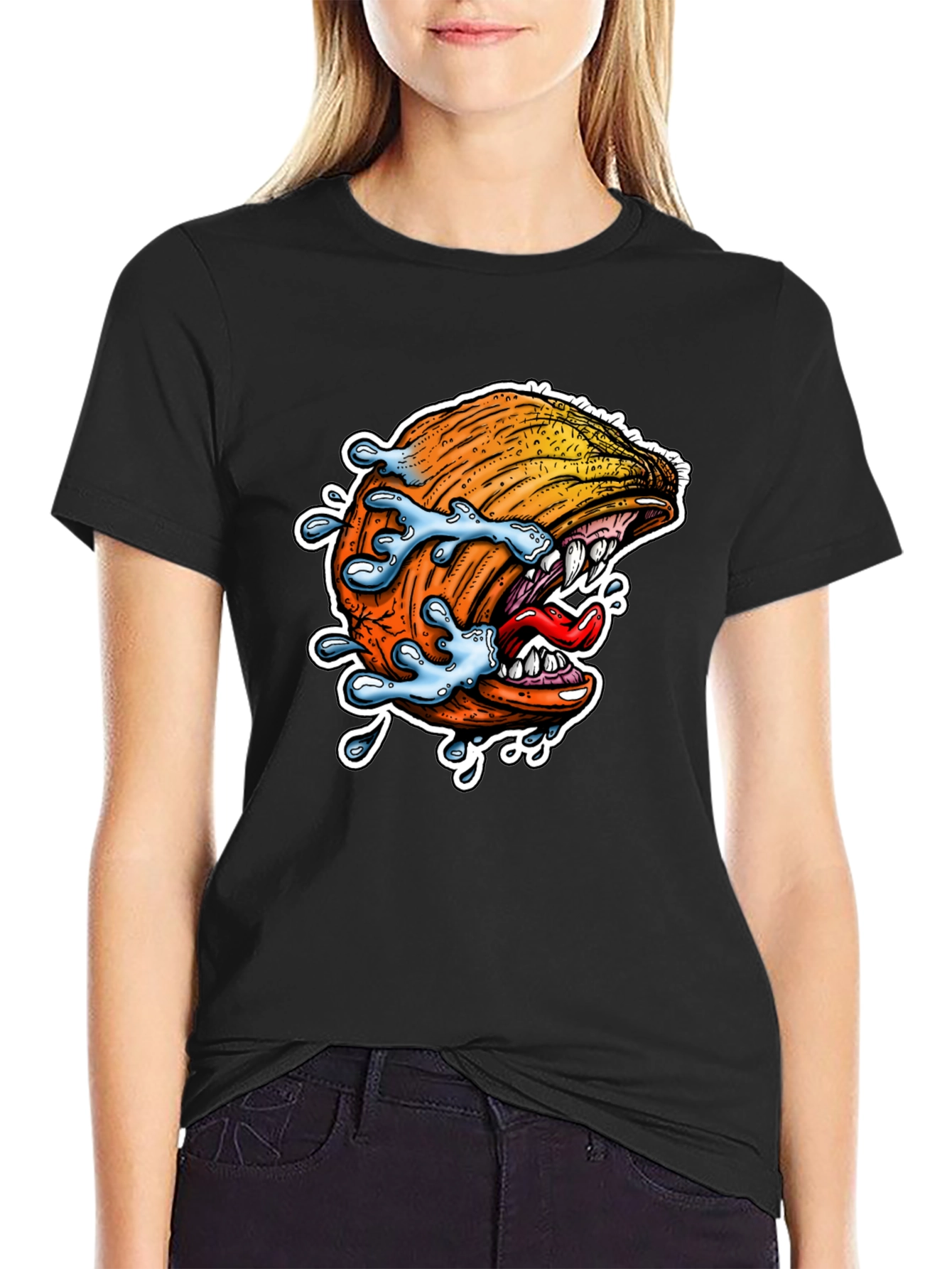 Camiseta Negra con Diseño de Ola Monstruosa
