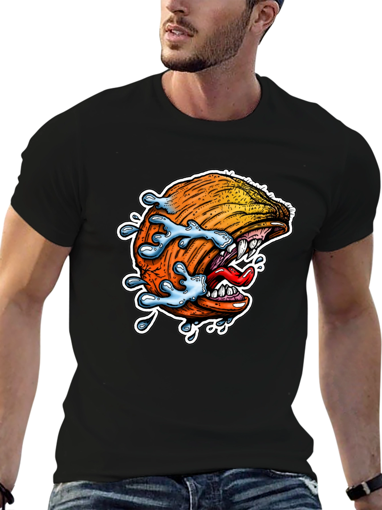 Camiseta Negra con Diseño de Ola Monstruosa