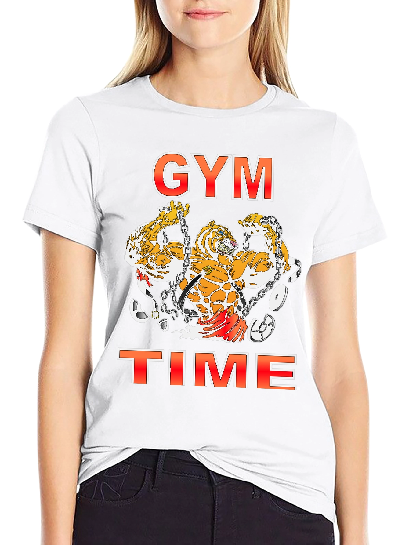 Camiseta Negra Estampada Gym Time con Tigres Musculosos