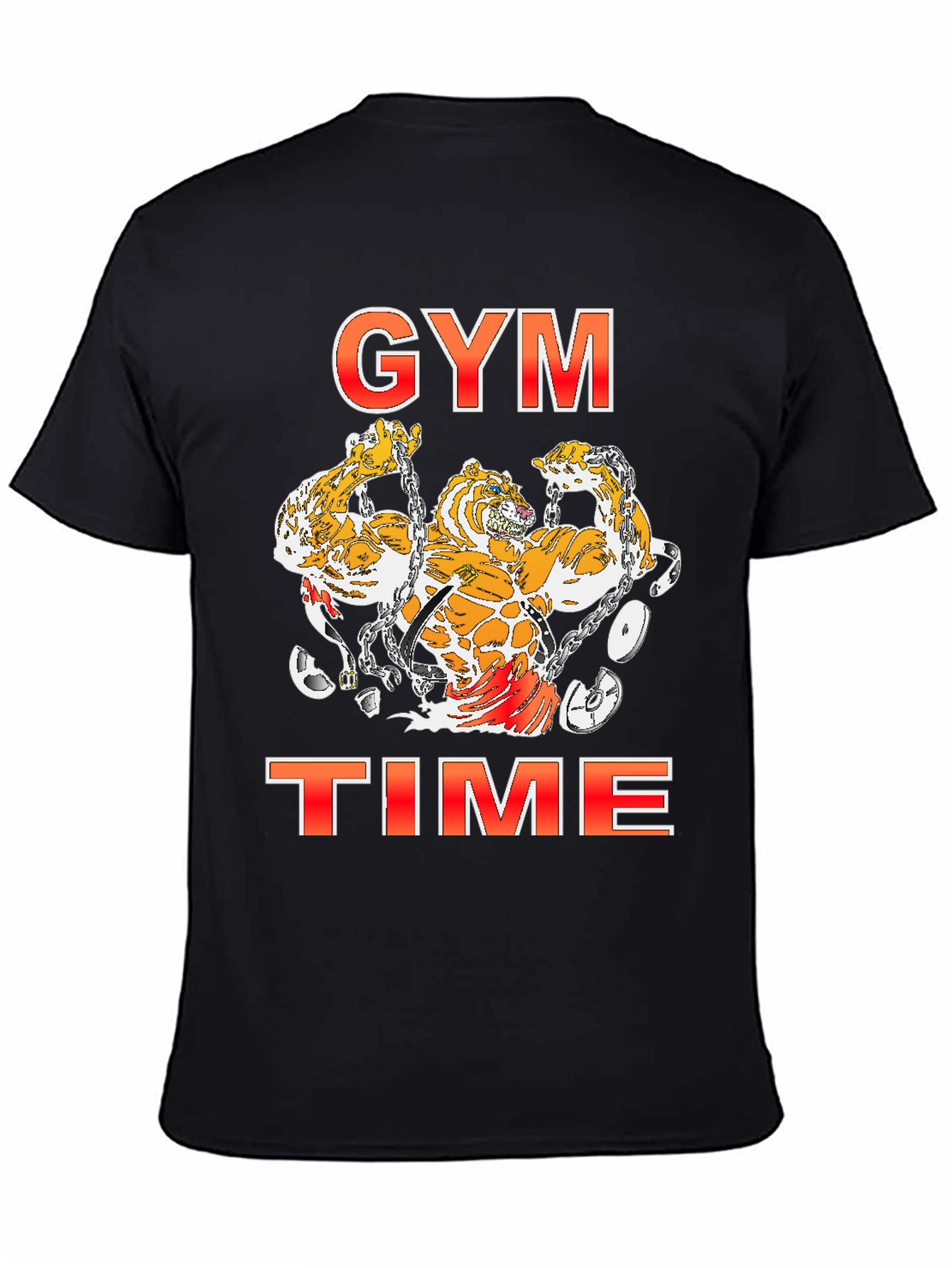 Camiseta Negra Estampada Gym Time con Tigres Musculosos