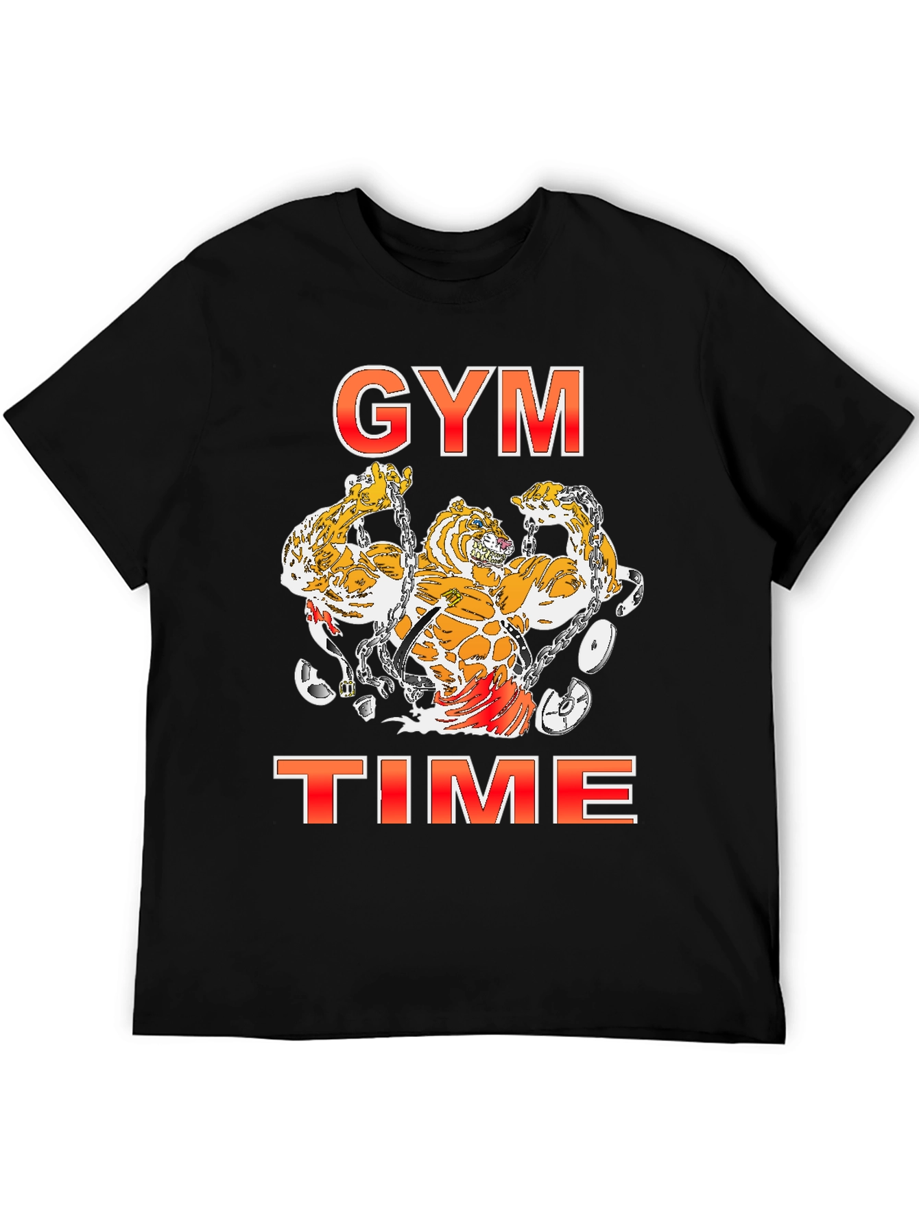 Camiseta Negra Estampada Gym Time con Tigres Musculosos
