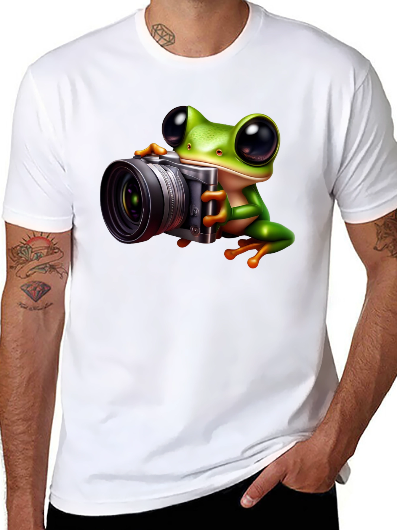 Camiseta Negra con Rana Fotógrafa