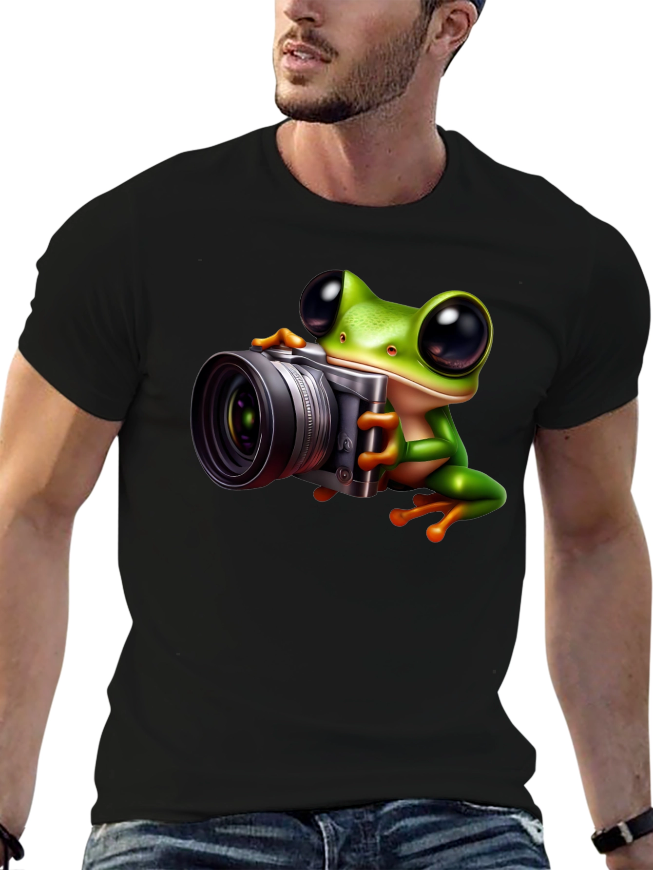 Camiseta Negra con Rana Fotógrafa