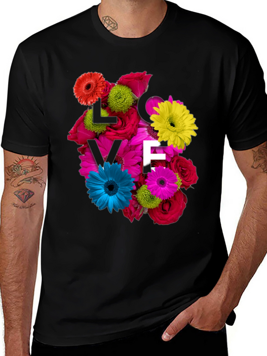 Camiseta Negra con Diseño Floral LOVE