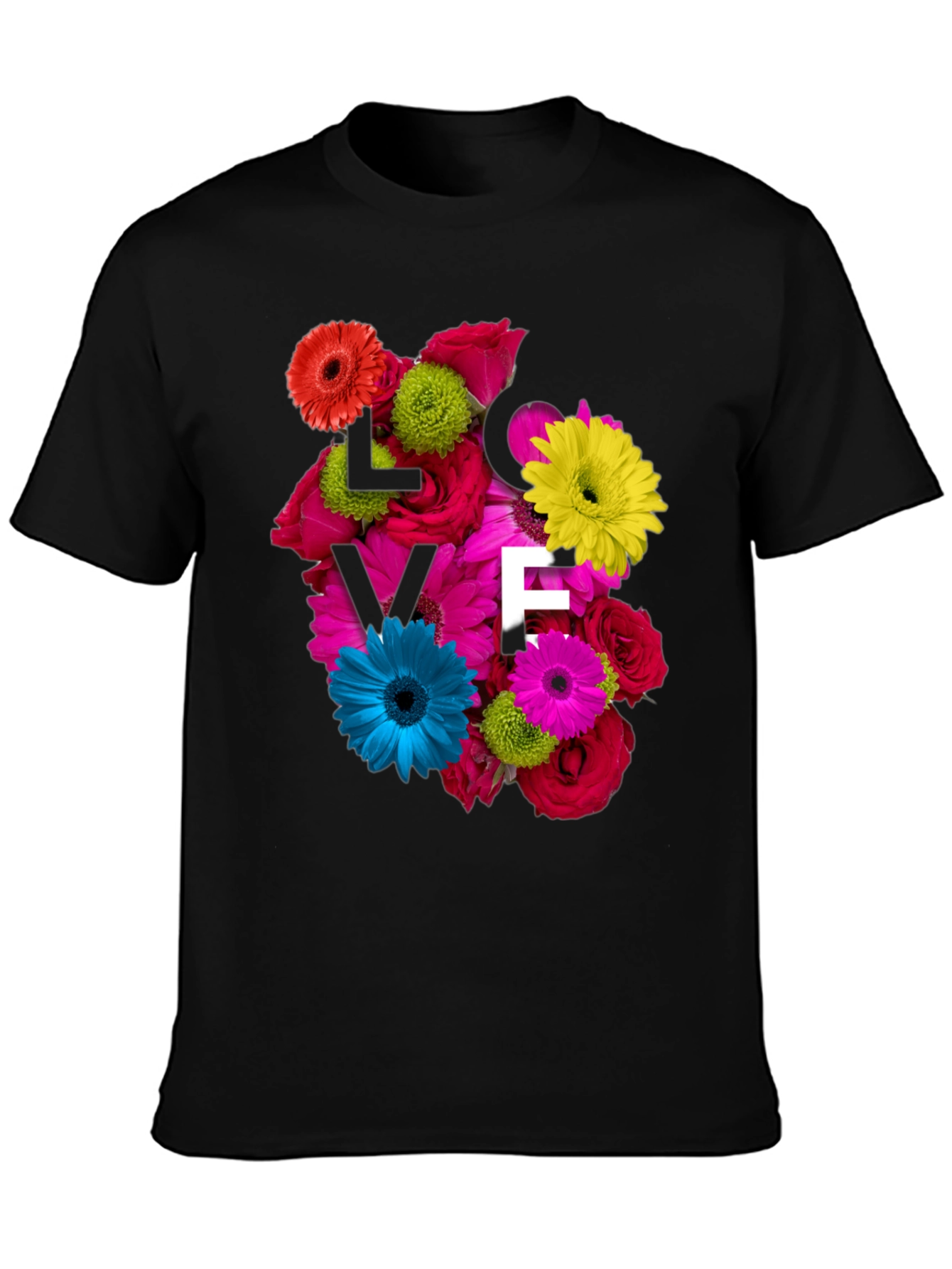 Camiseta Negra con Diseño Floral LOVE