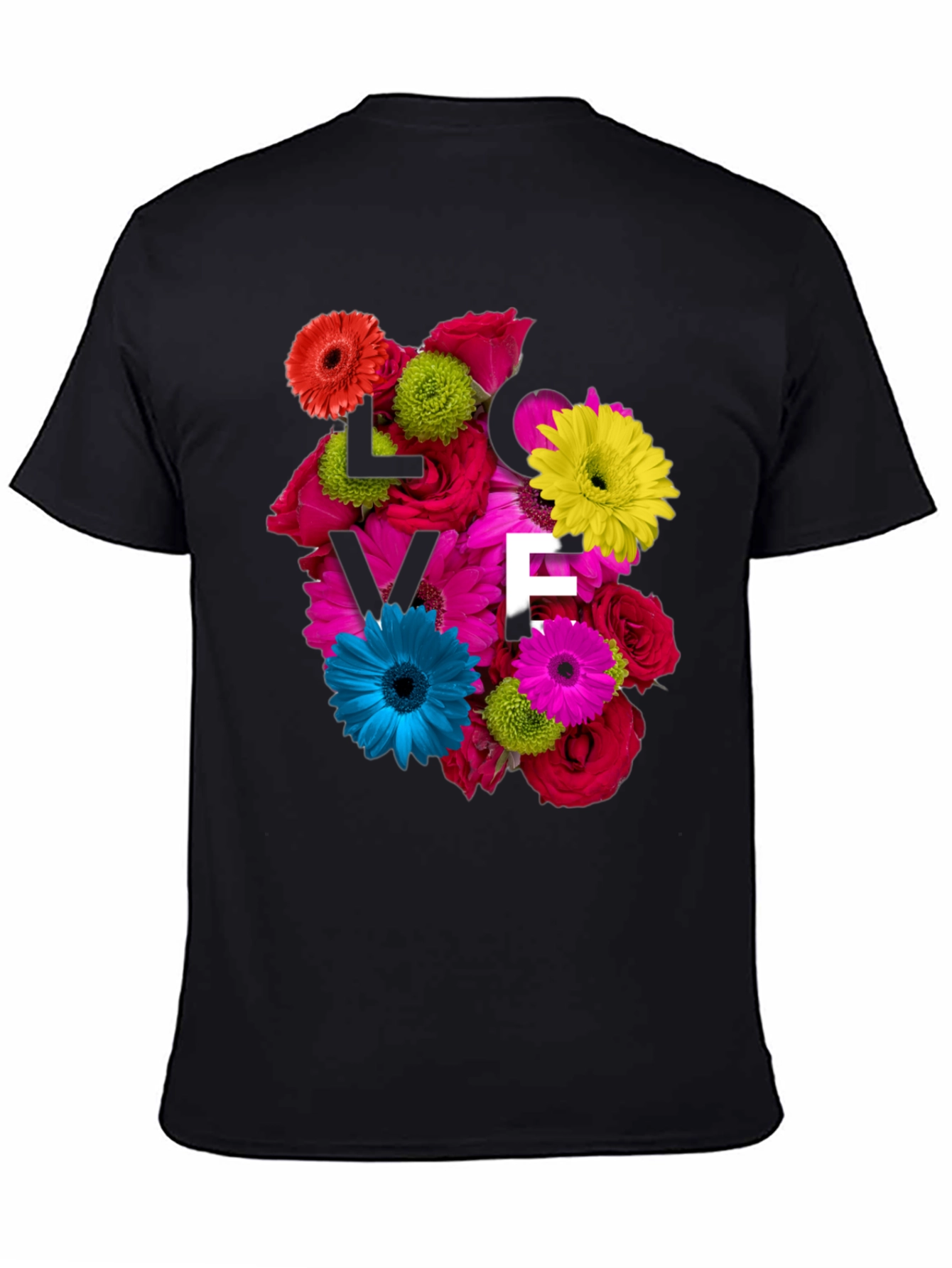 Camiseta Negra con Diseño Floral LOVE