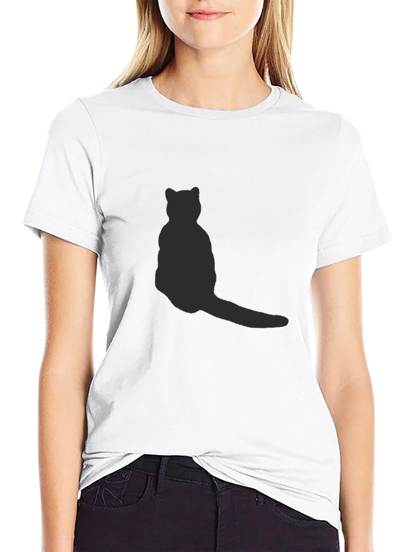 Camiseta Negra con Silueta de Gato