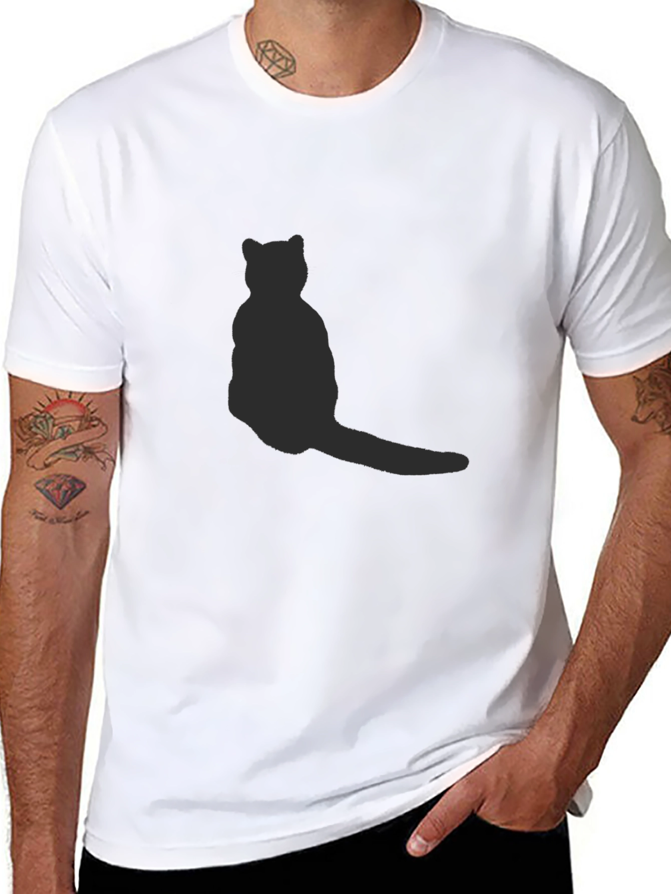 Camiseta Negra con Silueta de Gato