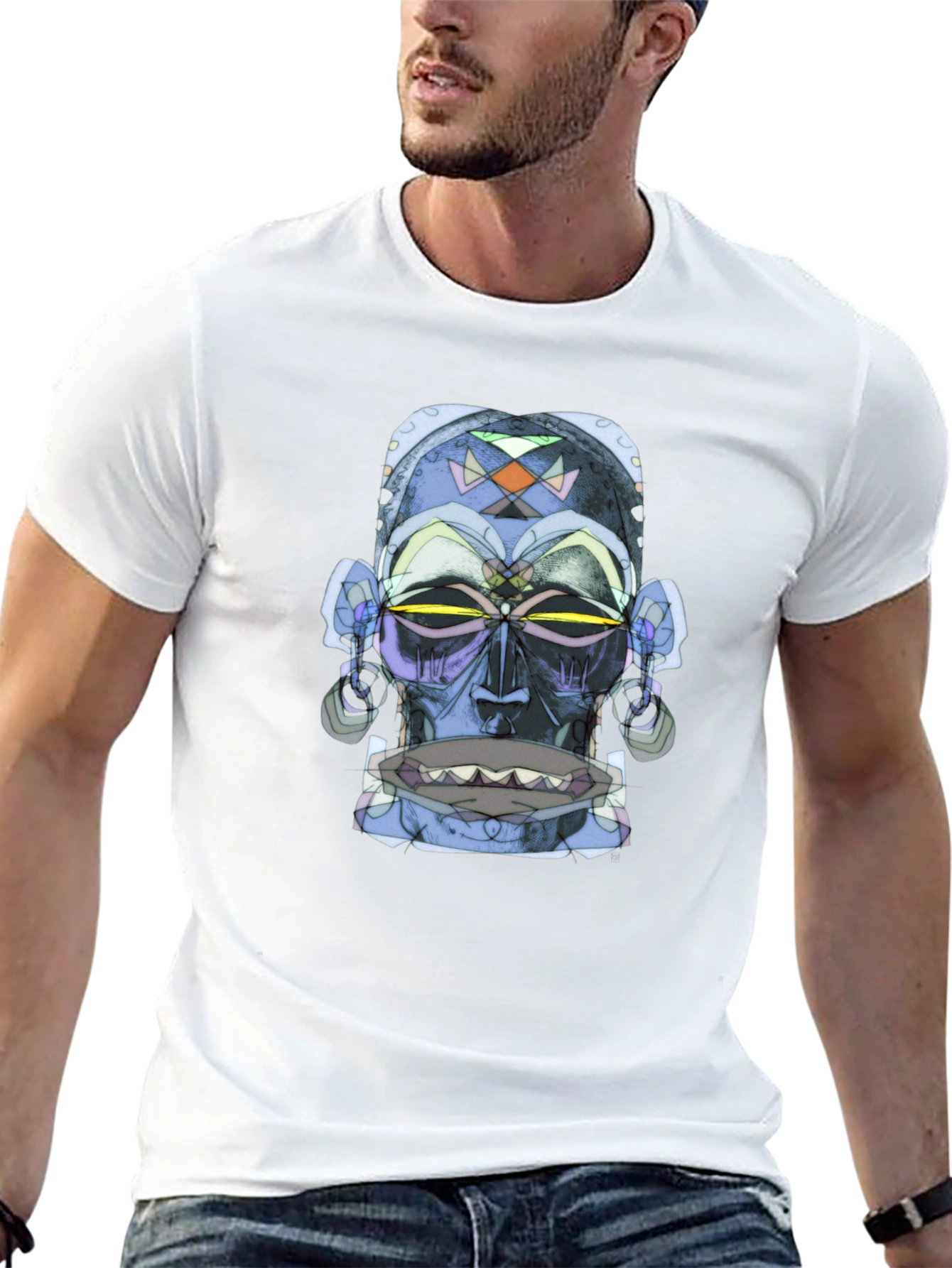 Camiseta Negra con Diseño Abstracto Tribal