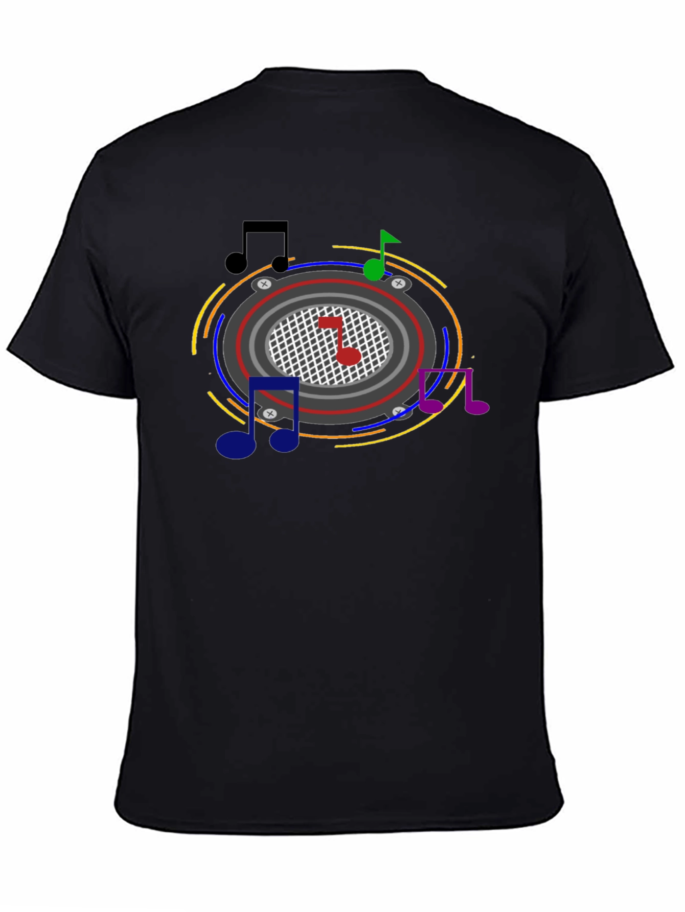 Camiseta Negra con Diseño Musical Abstracto
