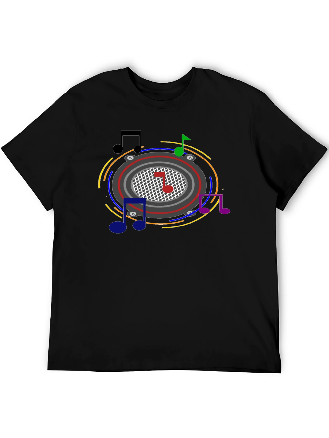 Camiseta Negra con Diseño Musical Abstracto