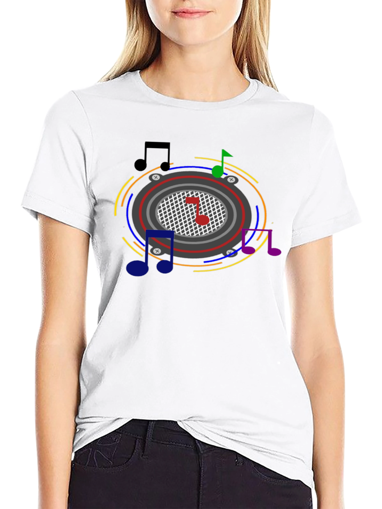 Camiseta Negra con Diseño Musical Abstracto