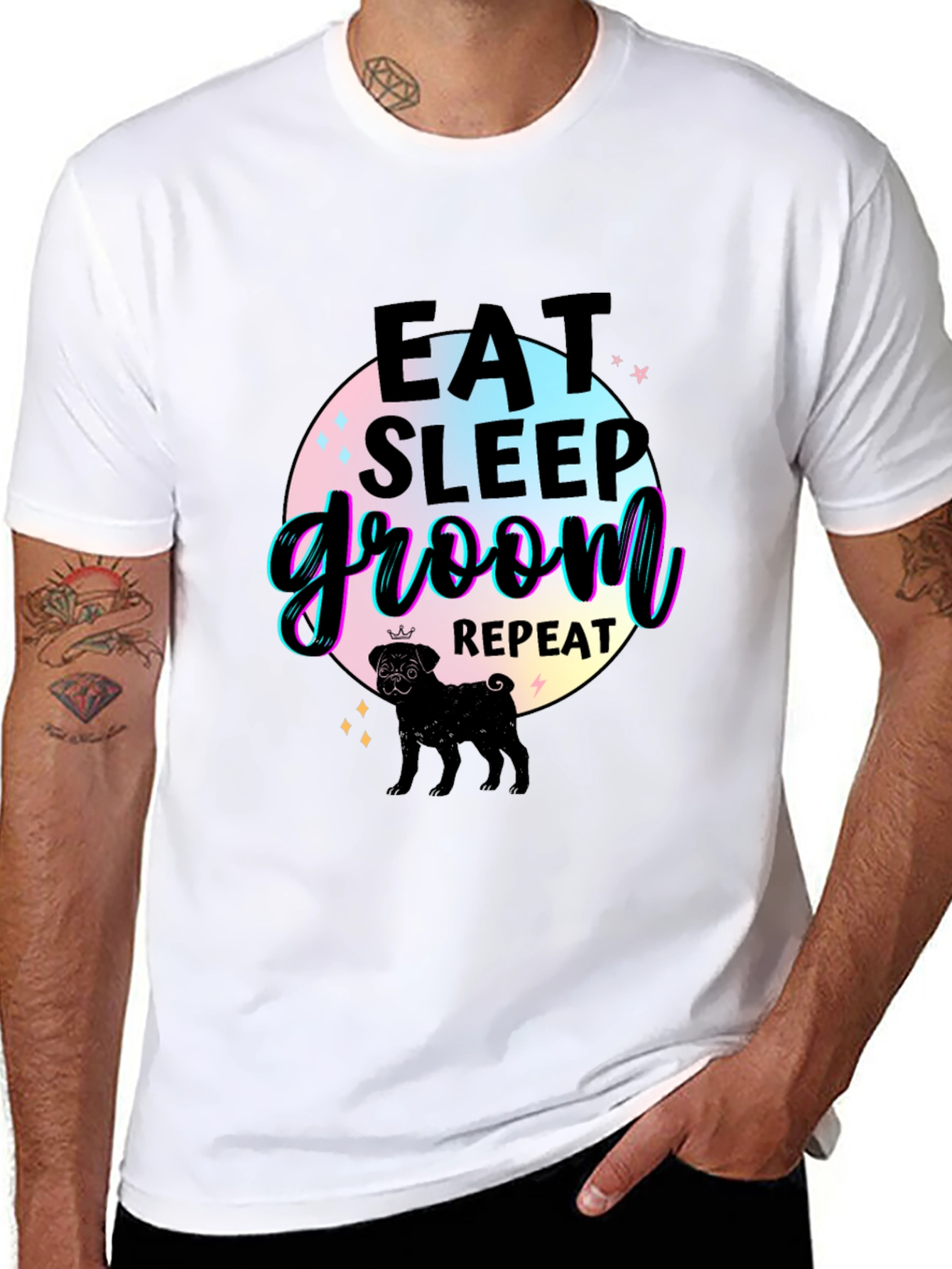 Camiseta Negra Comer Dormir Asear Repetir con Pug
