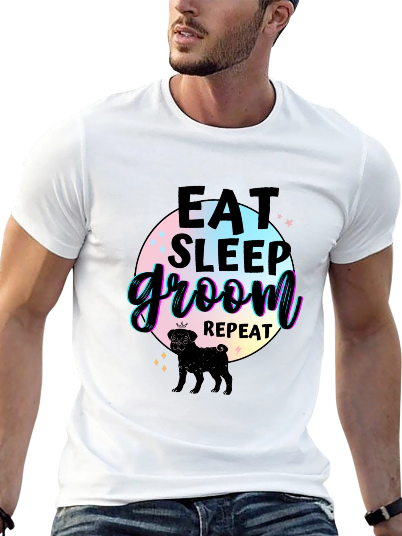 Camiseta Negra Comer Dormir Asear Repetir con Pug