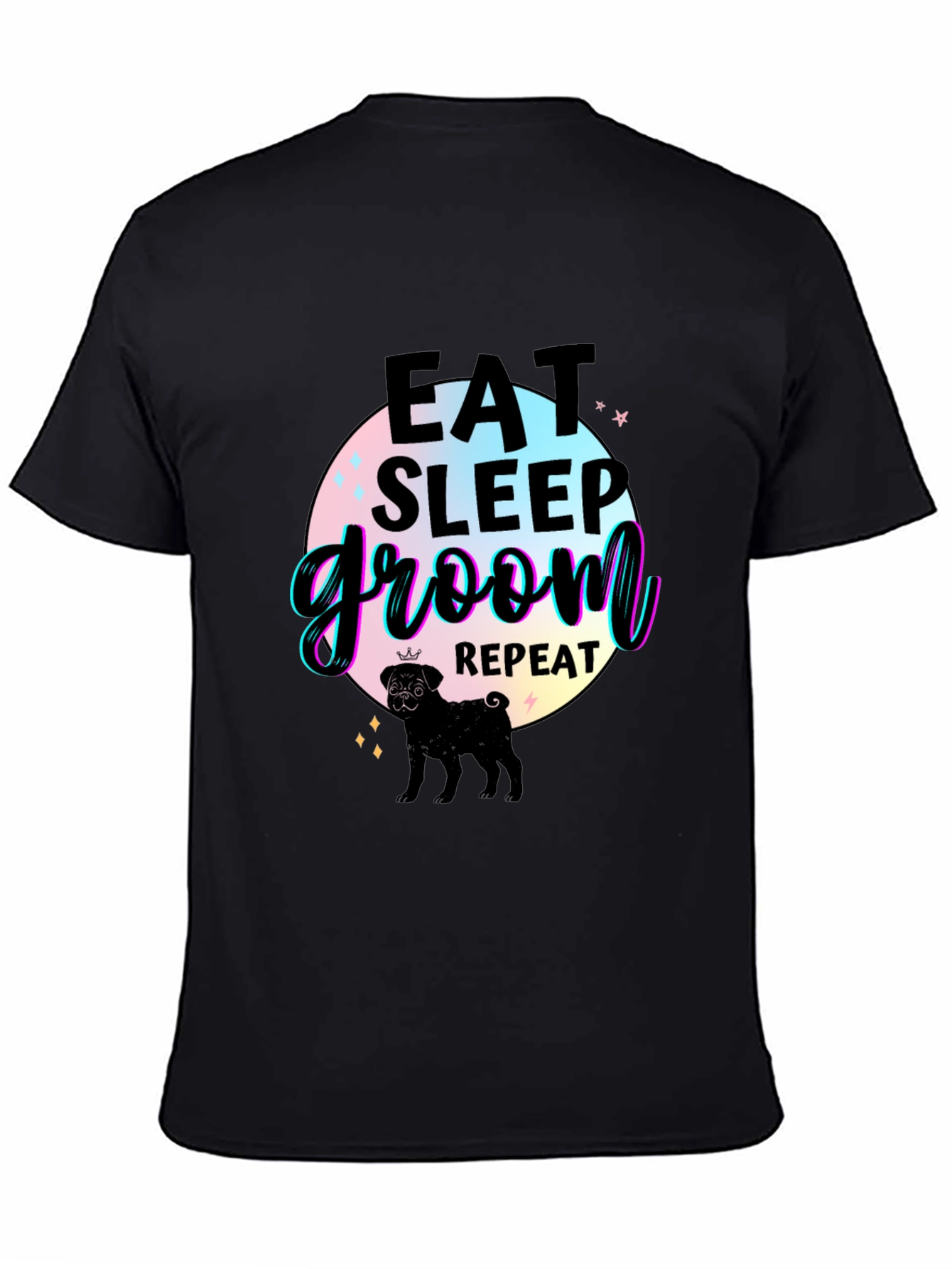 Camiseta Negra Comer Dormir Asear Repetir con Pug