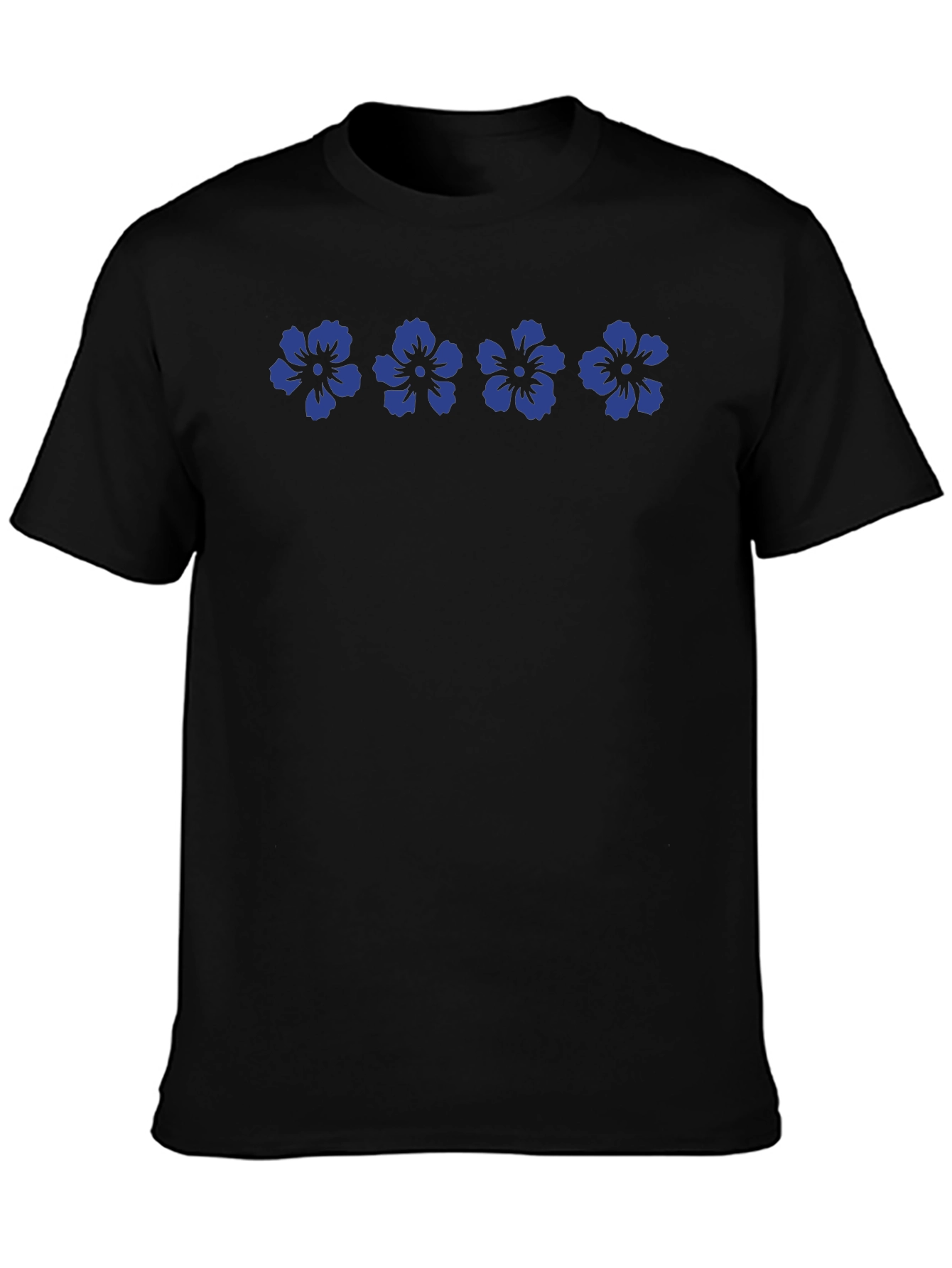 Camiseta Negra Flores Azules Casual Hombre