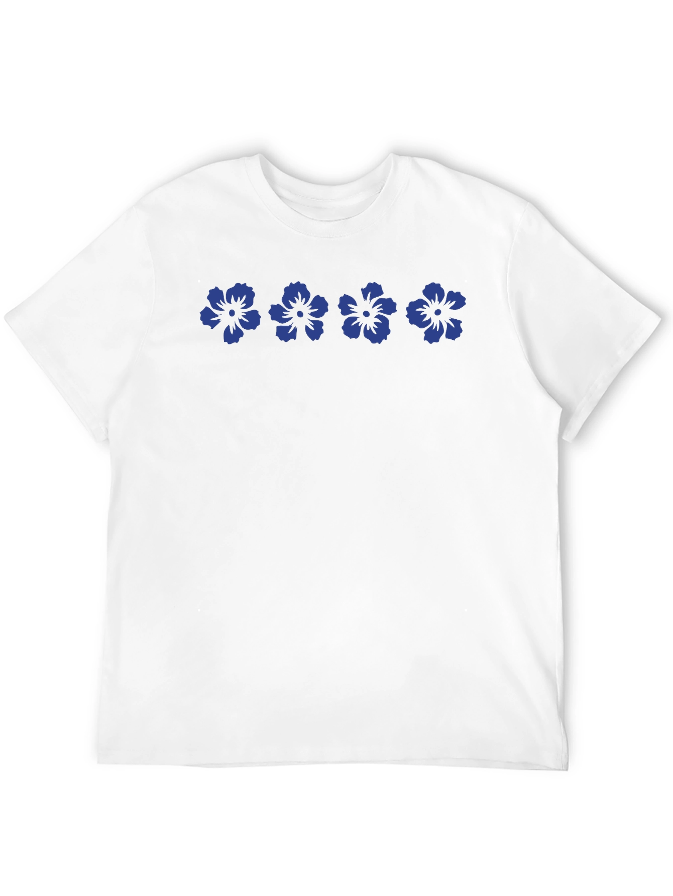Camiseta Negra Flores Azules Casual Hombre