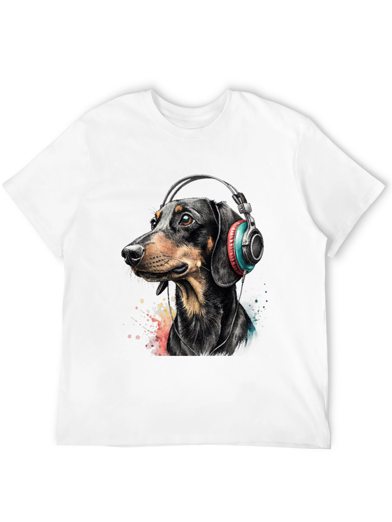 Camiseta Hombre Perro Dachshund con Auriculares