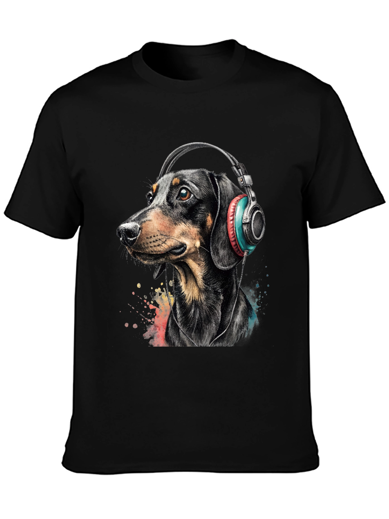 Camiseta Hombre Perro Dachshund con Auriculares