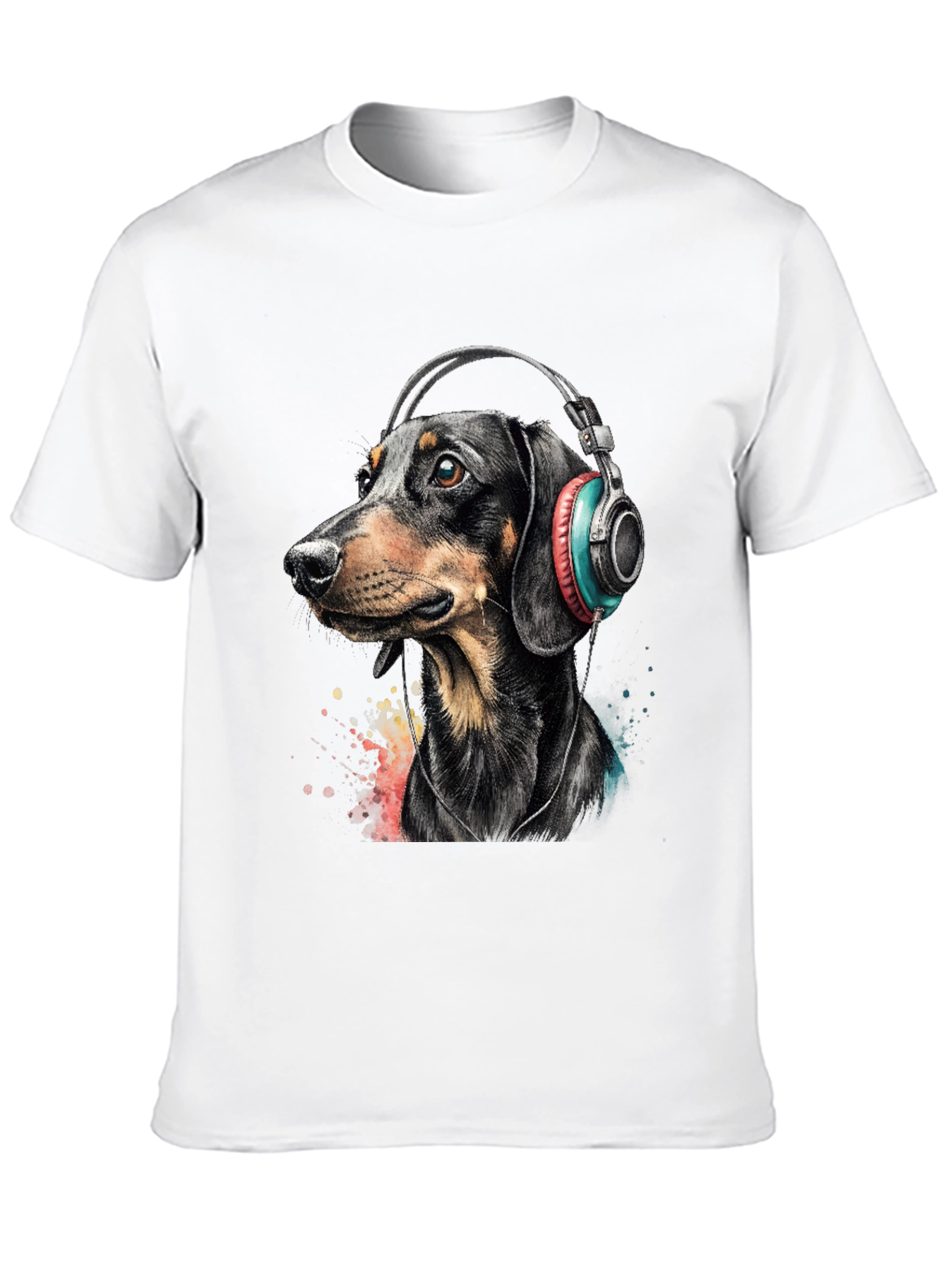 Camiseta Hombre Perro Dachshund con Auriculares