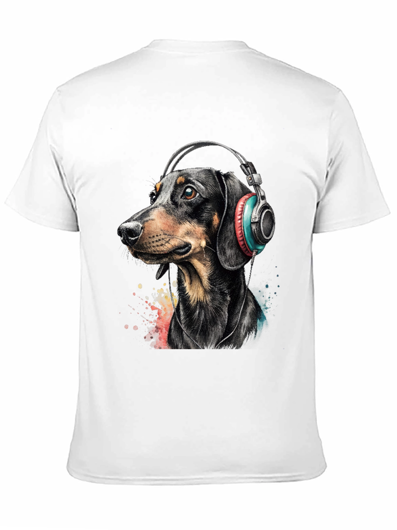Camiseta Hombre Perro Dachshund con Auriculares