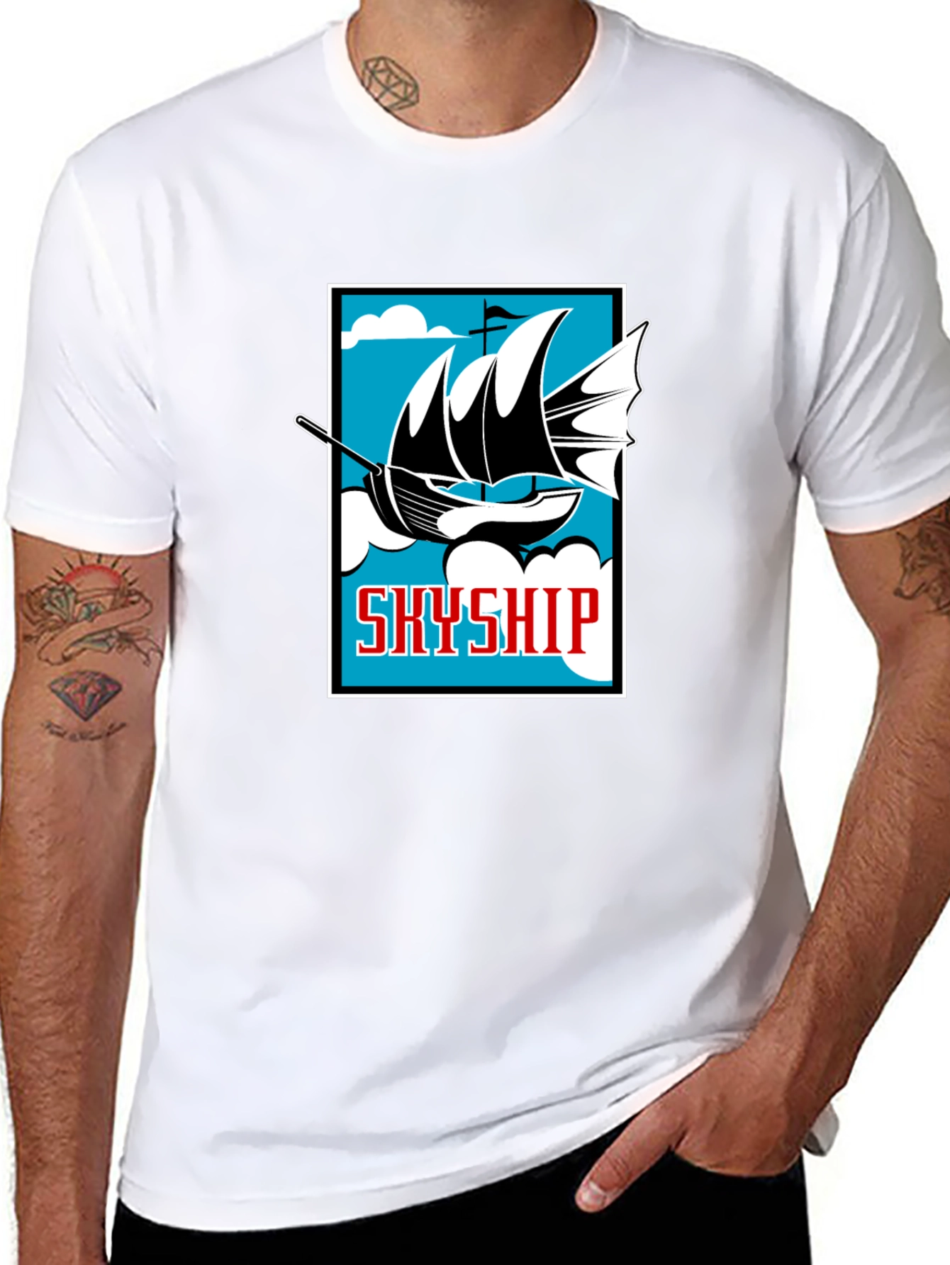 Camiseta Negra Estampada Skyship