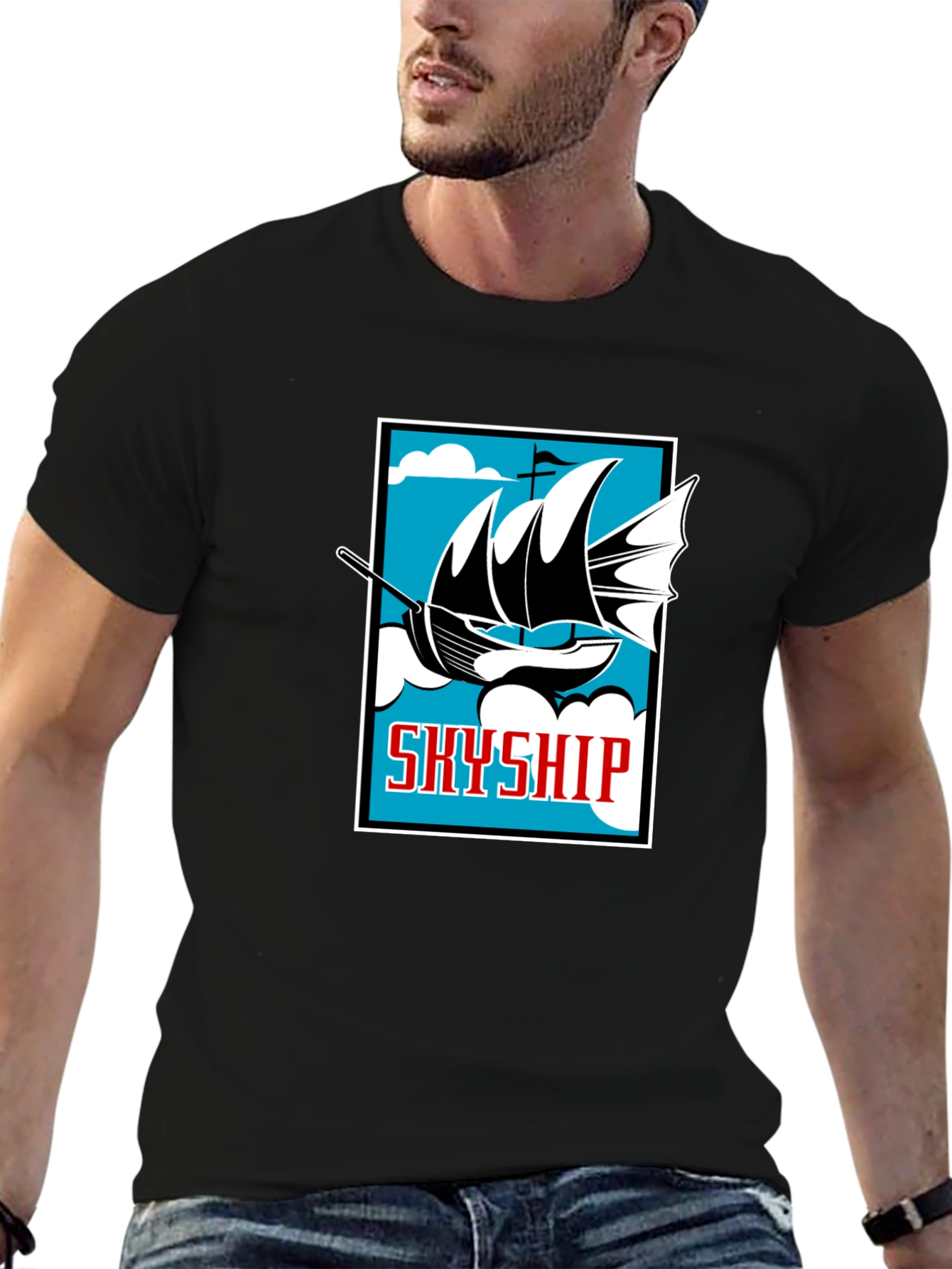 Camiseta Negra Estampada Skyship