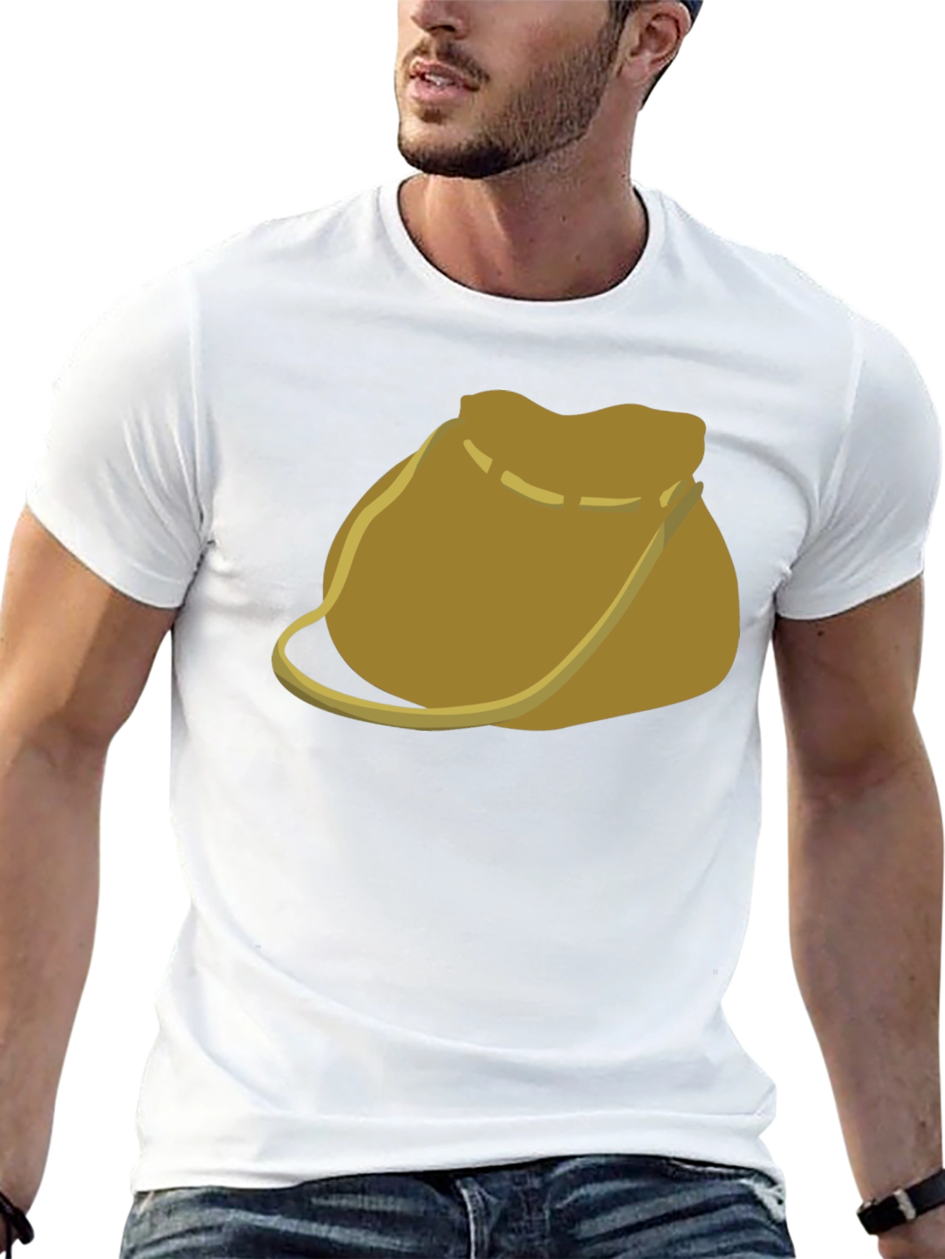 Camiseta Negra con Diseño de Bolsa de Cuero
