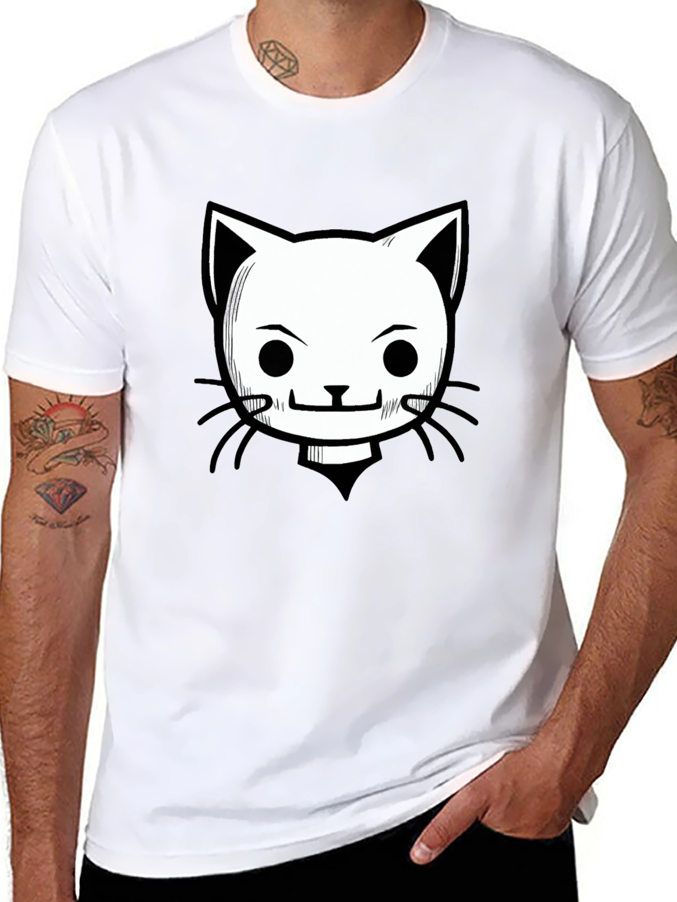 Camiseta Negra con Diseño de Gato Animado