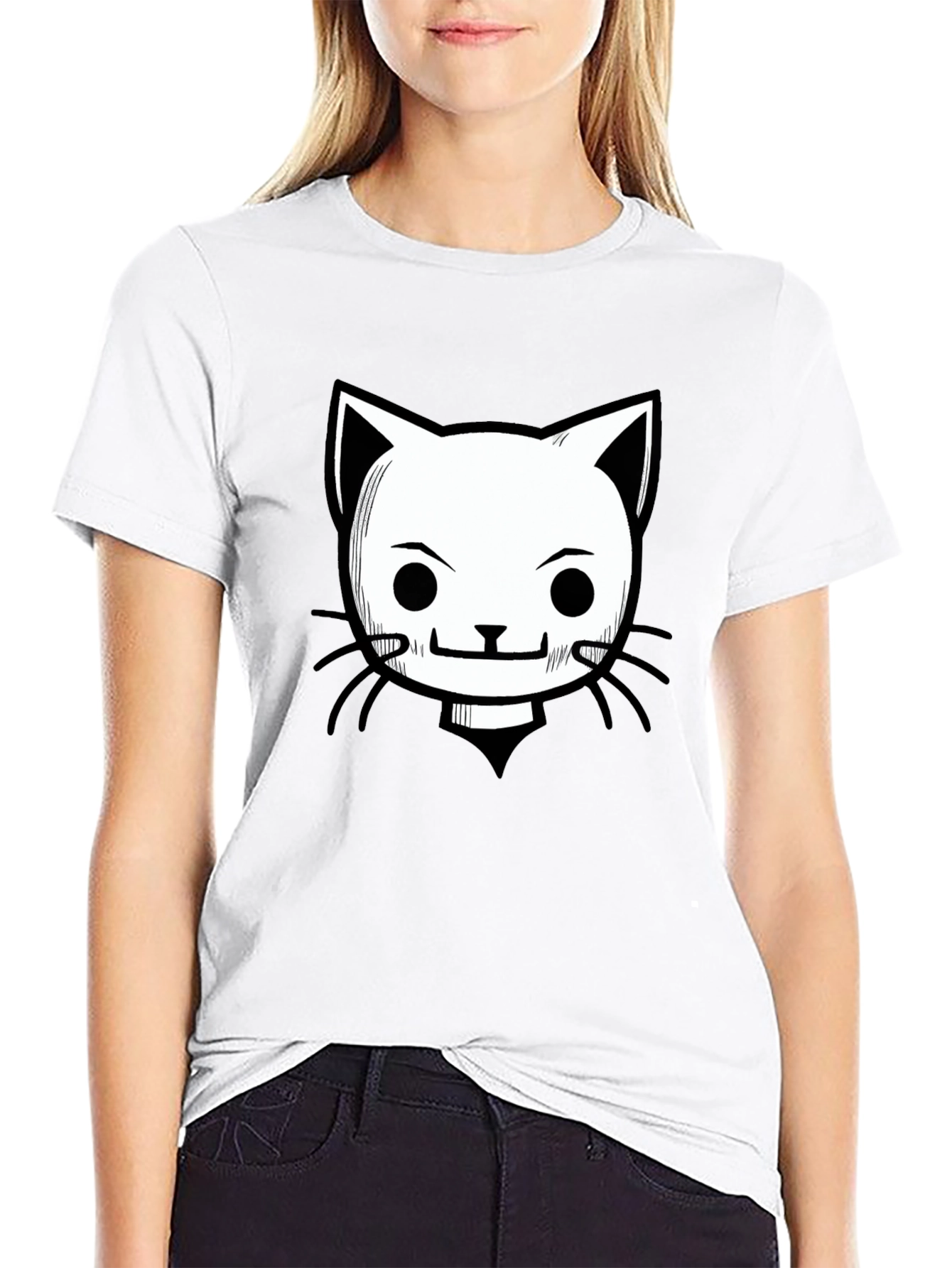 Camiseta Negra con Diseño de Gato Animado