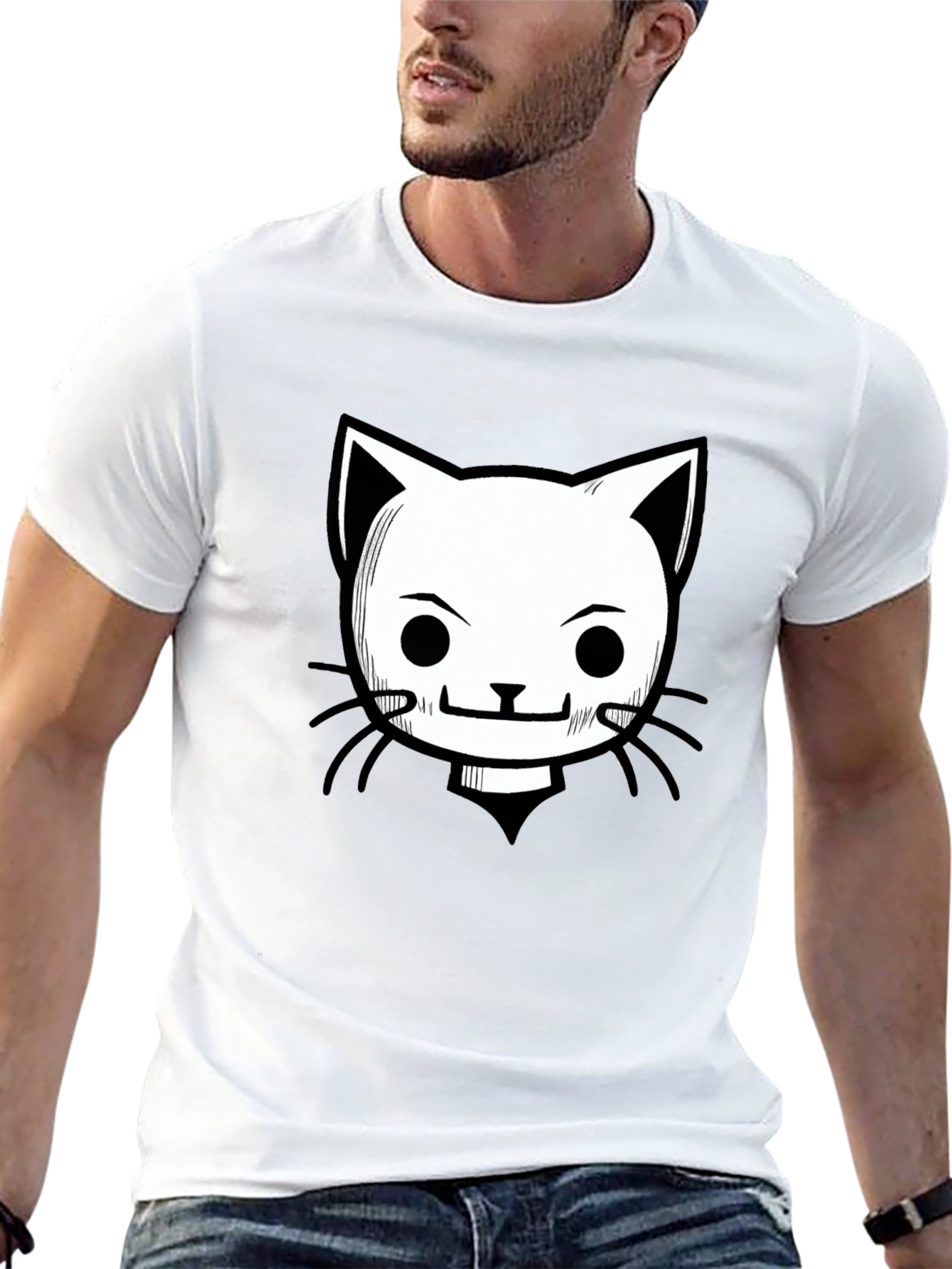 Camiseta Negra con Diseño de Gato Animado