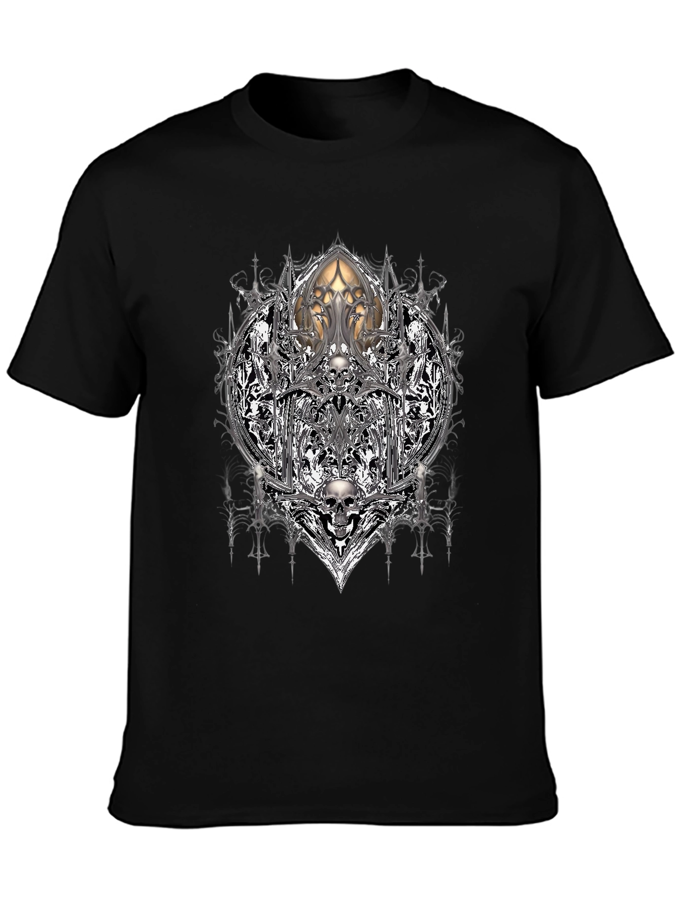 Camiseta Negra con Diseño Gótico de Calaveras