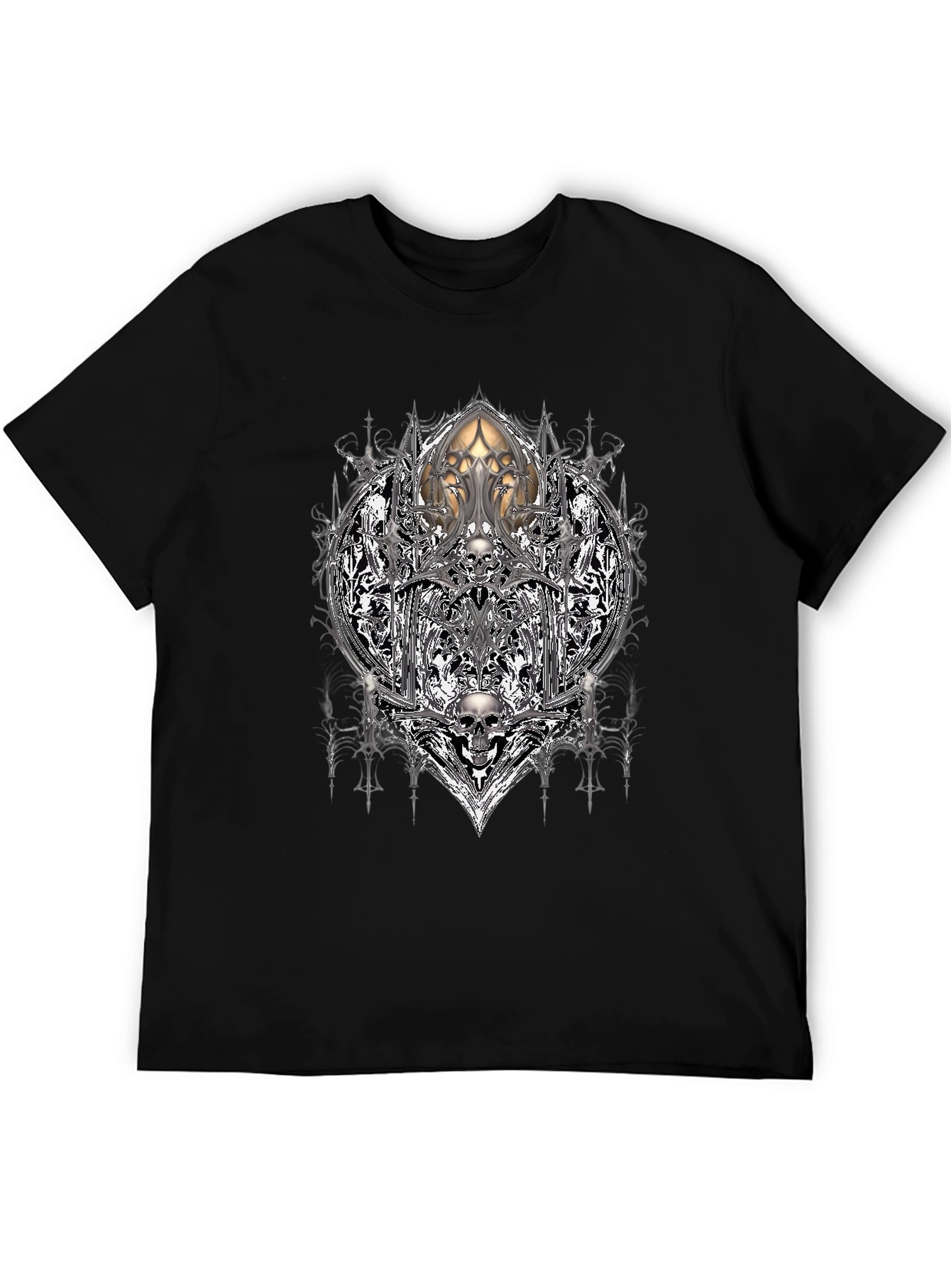 Camiseta Negra con Diseño Gótico de Calaveras