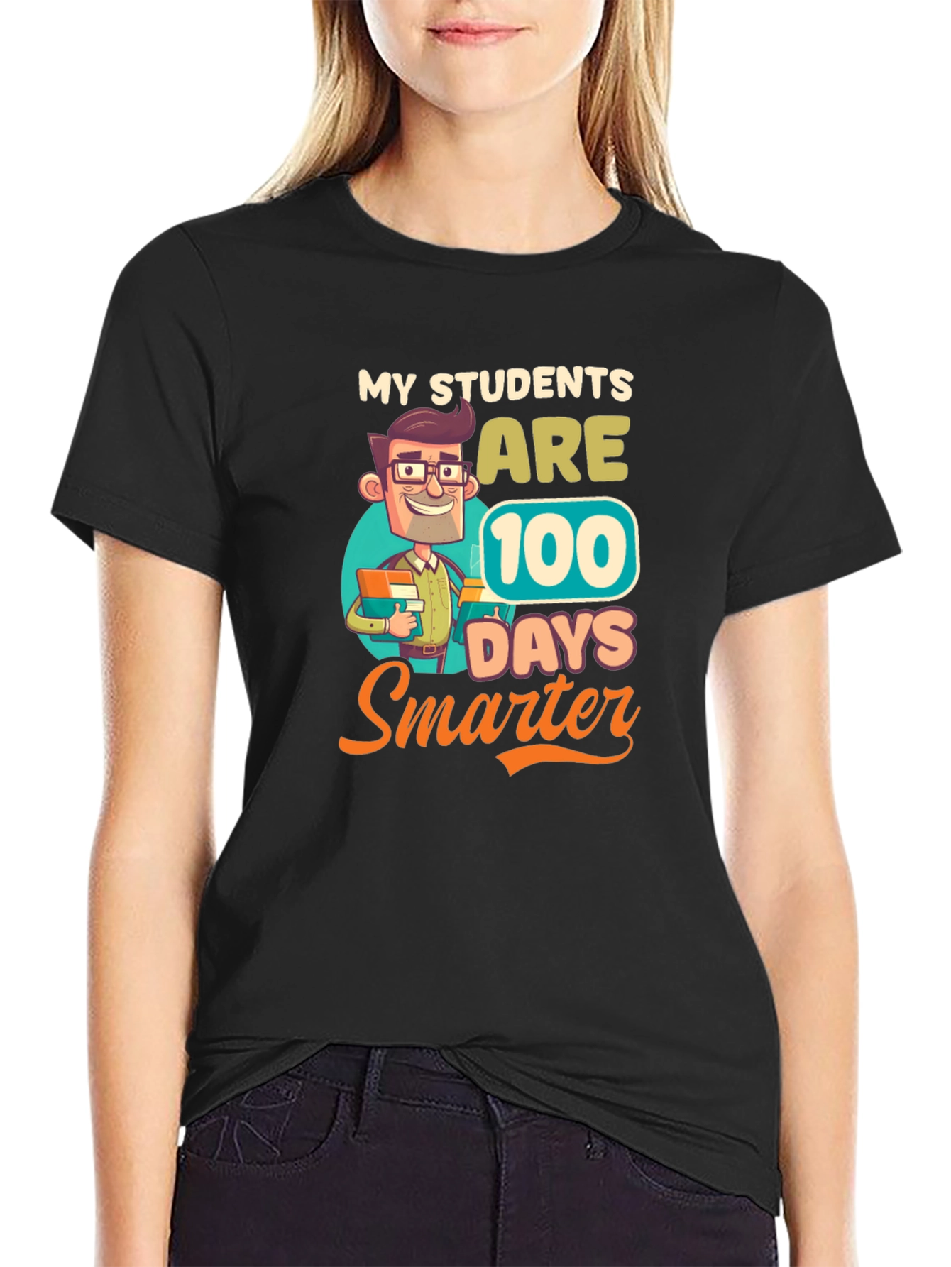 Camiseta Negra Divertida Mis Estudiantes 100 Días Más Inteligentes