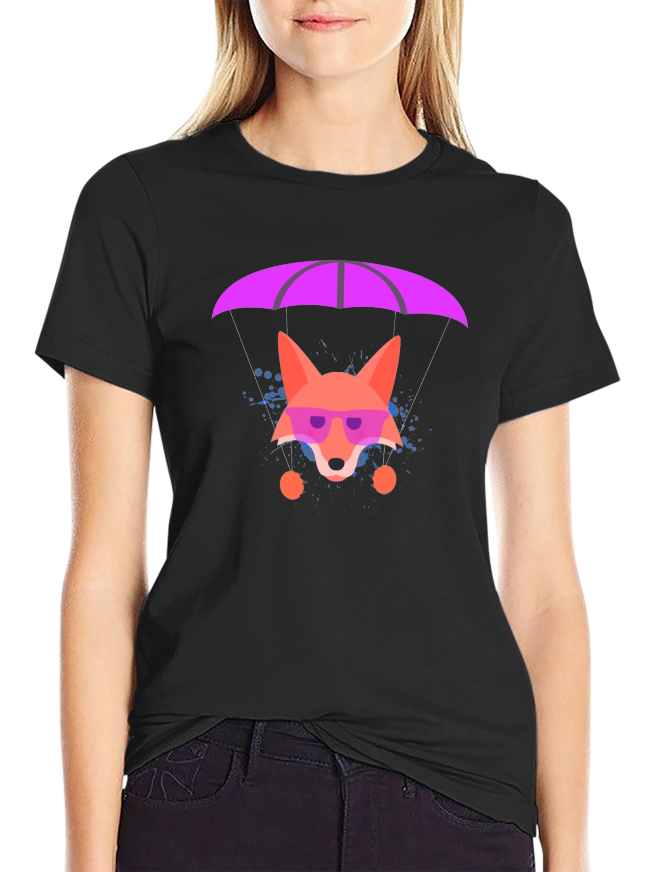 Camiseta Negra con Zorro Paracaidista