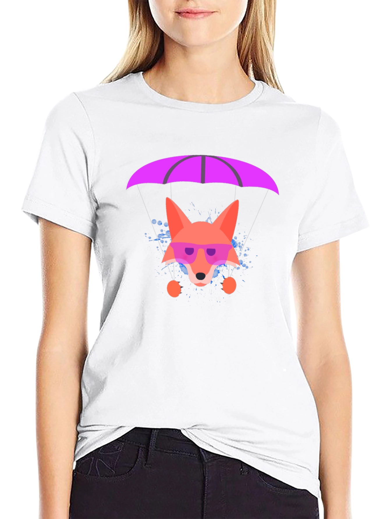Camiseta Negra con Zorro Paracaidista