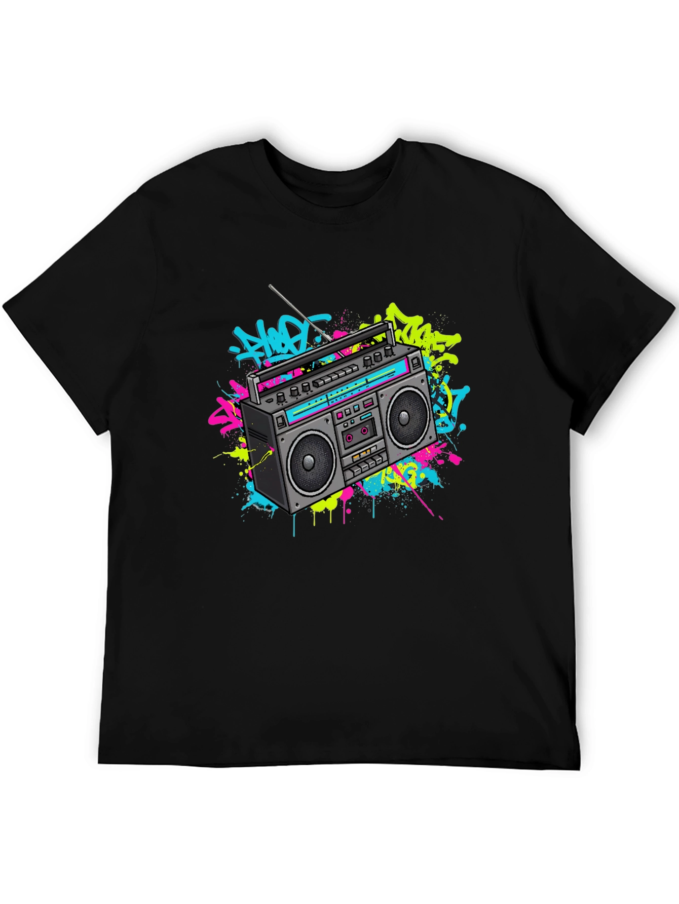 Camiseta Negra con Diseño Retro Radio