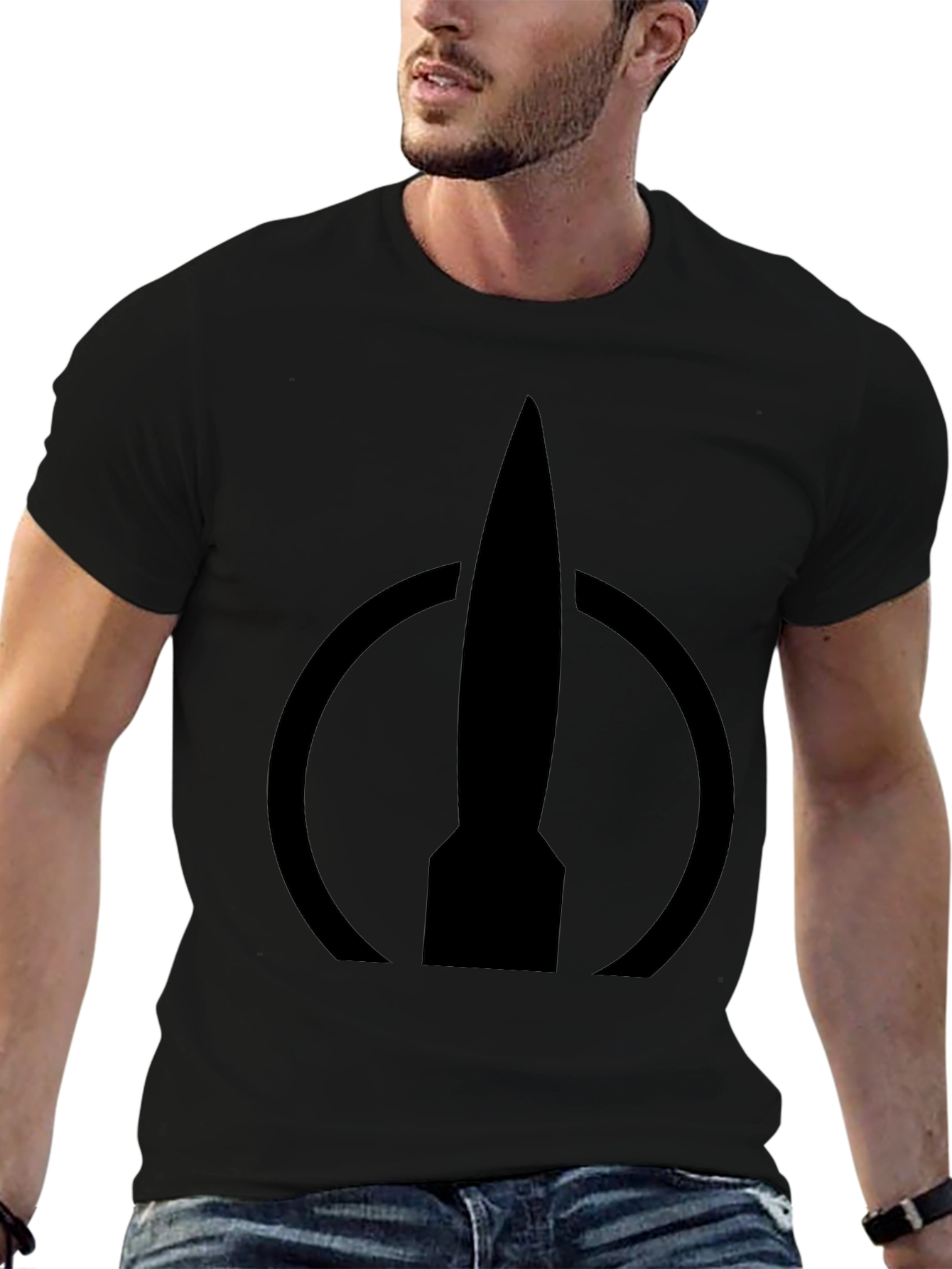 Camiseta Negra con Logo de Cohete