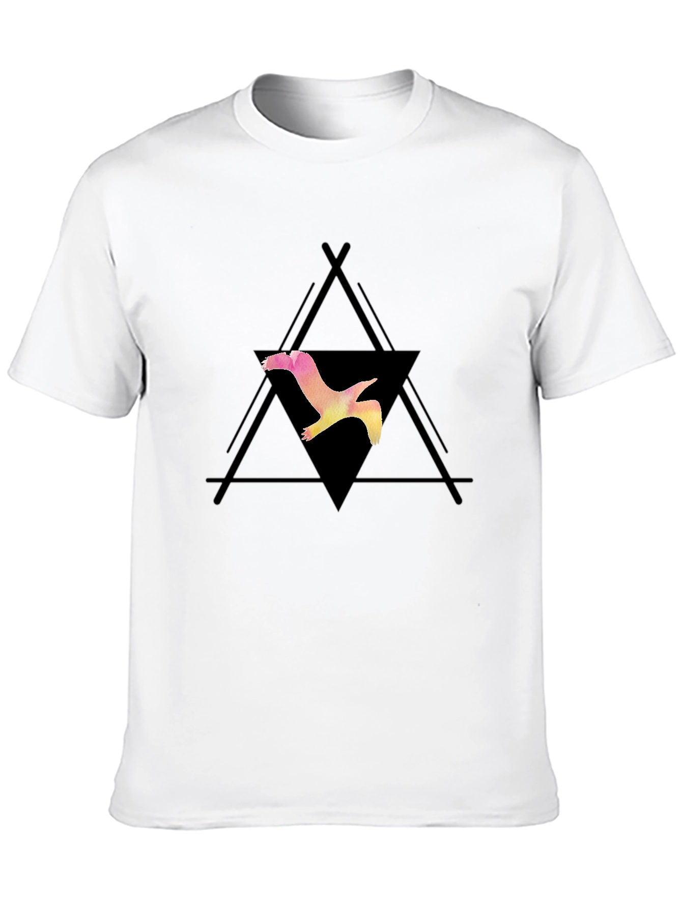 Camiseta Negra con Diseño de Ave Geométrica