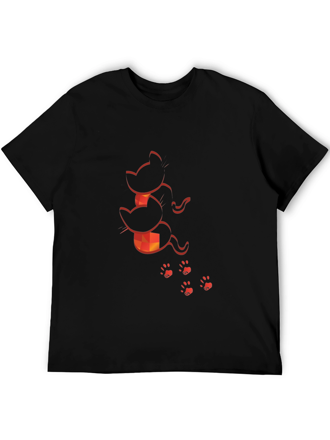 Camiseta Negra con Diseño de Gatos Naranja