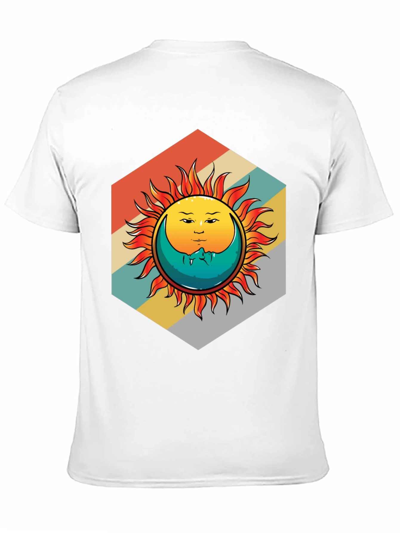 Camiseta Negra con Diseño Sol y Luna Retro