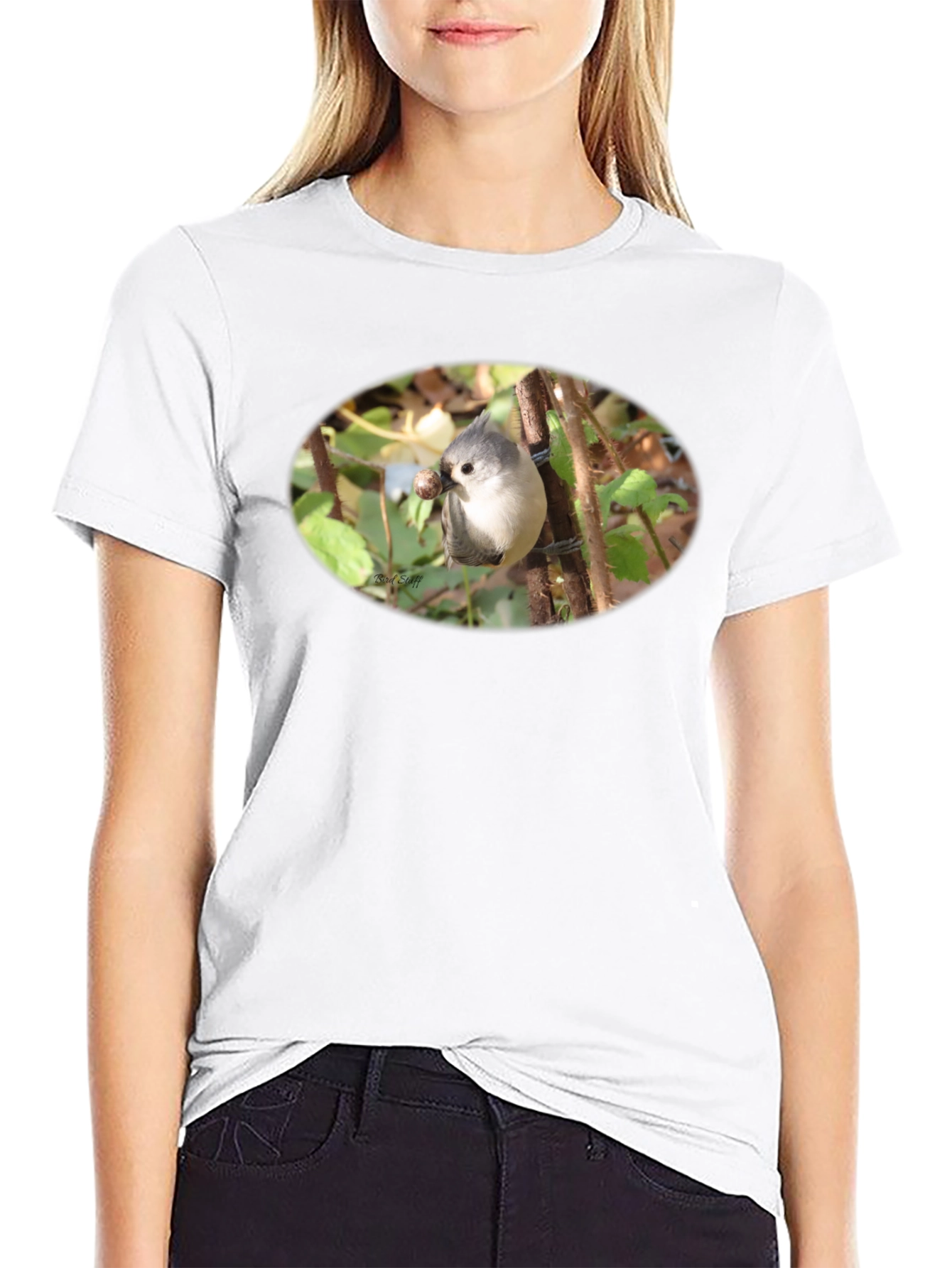 Camiseta Negra con Diseño de Ave Silvestre