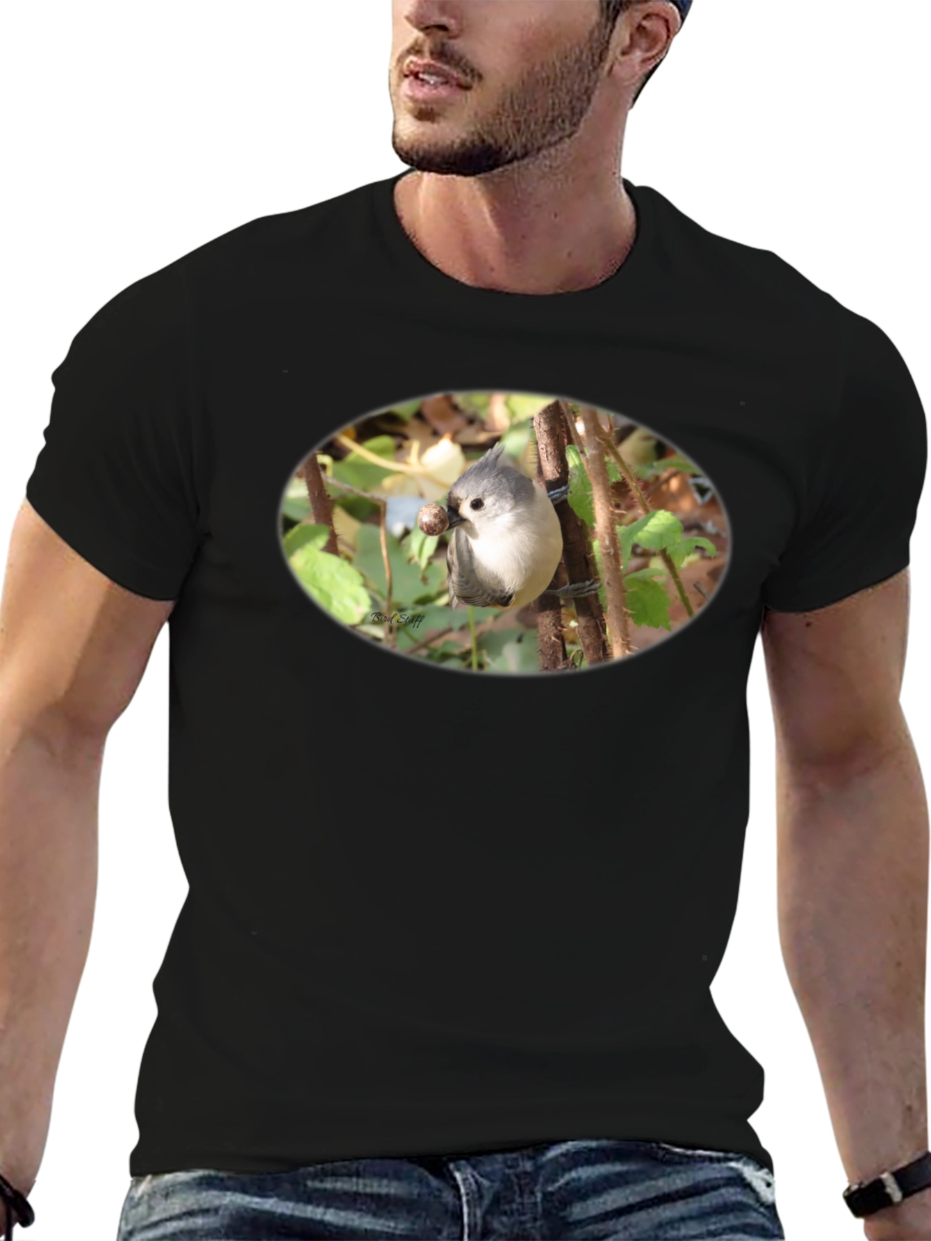 Camiseta Negra con Diseño de Ave Silvestre