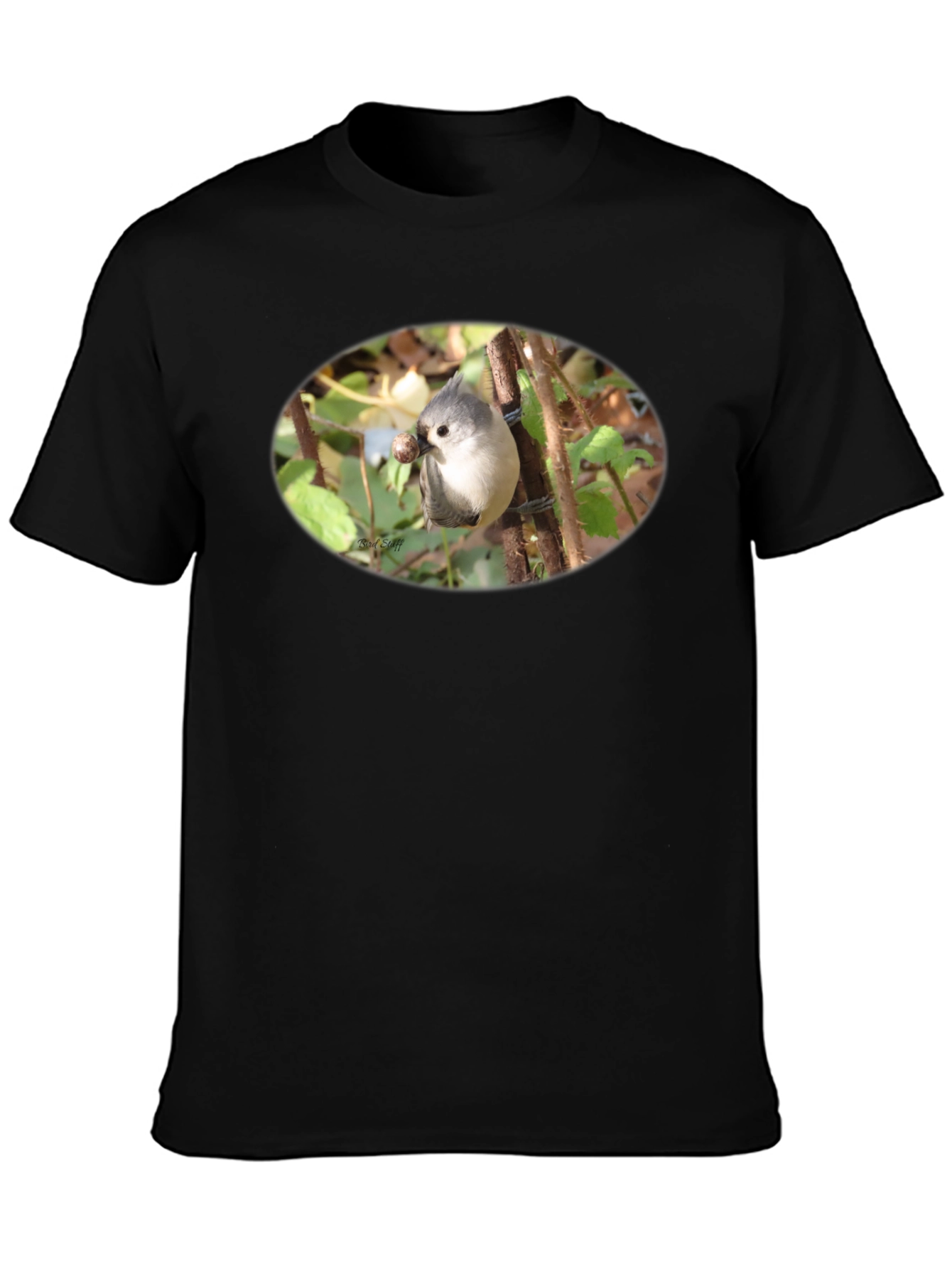 Camiseta Negra con Diseño de Ave Silvestre