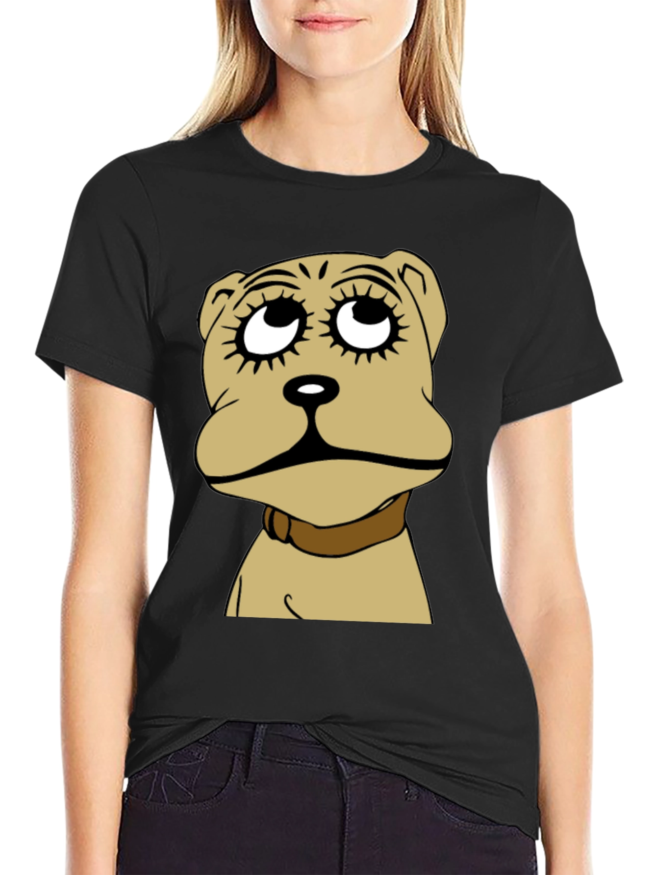 Camiseta Negra con Diseño de Perro Animado