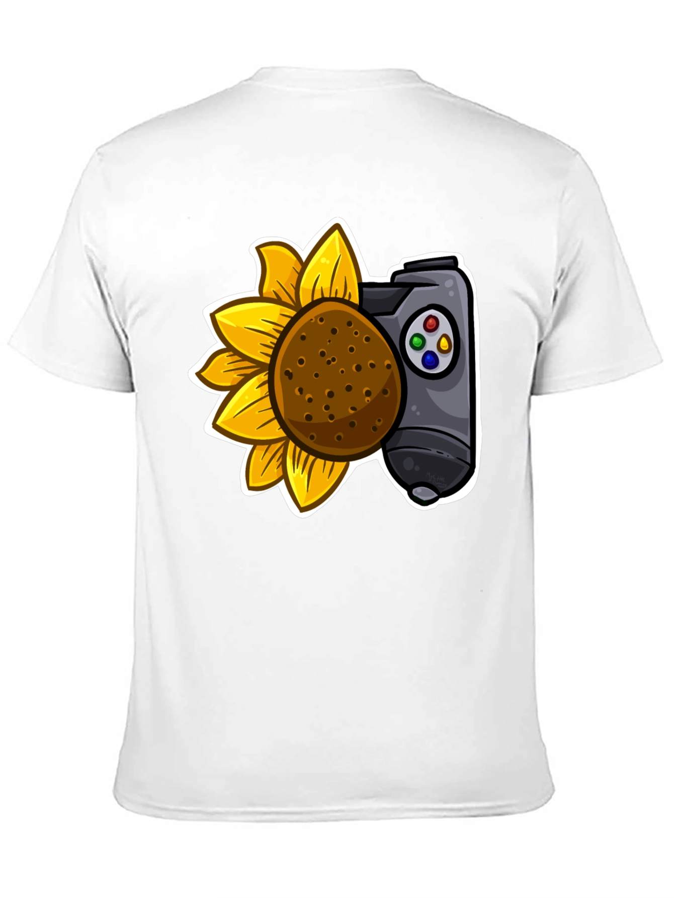 Camiseta Negra con Girasol y Mando de Videojuegos