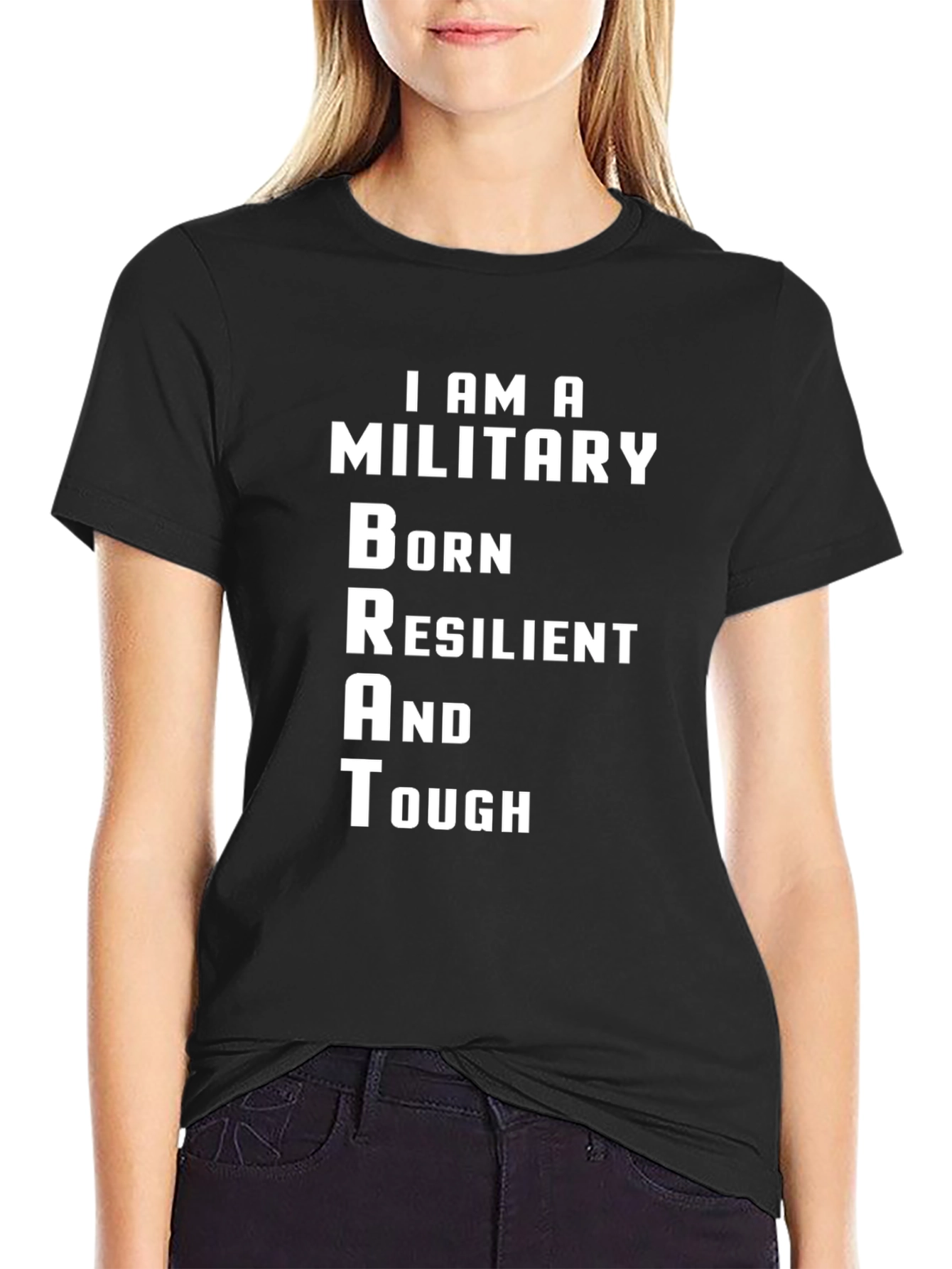 Camiseta Negra Militar BRAT: Nacido Resistente y Fuerte