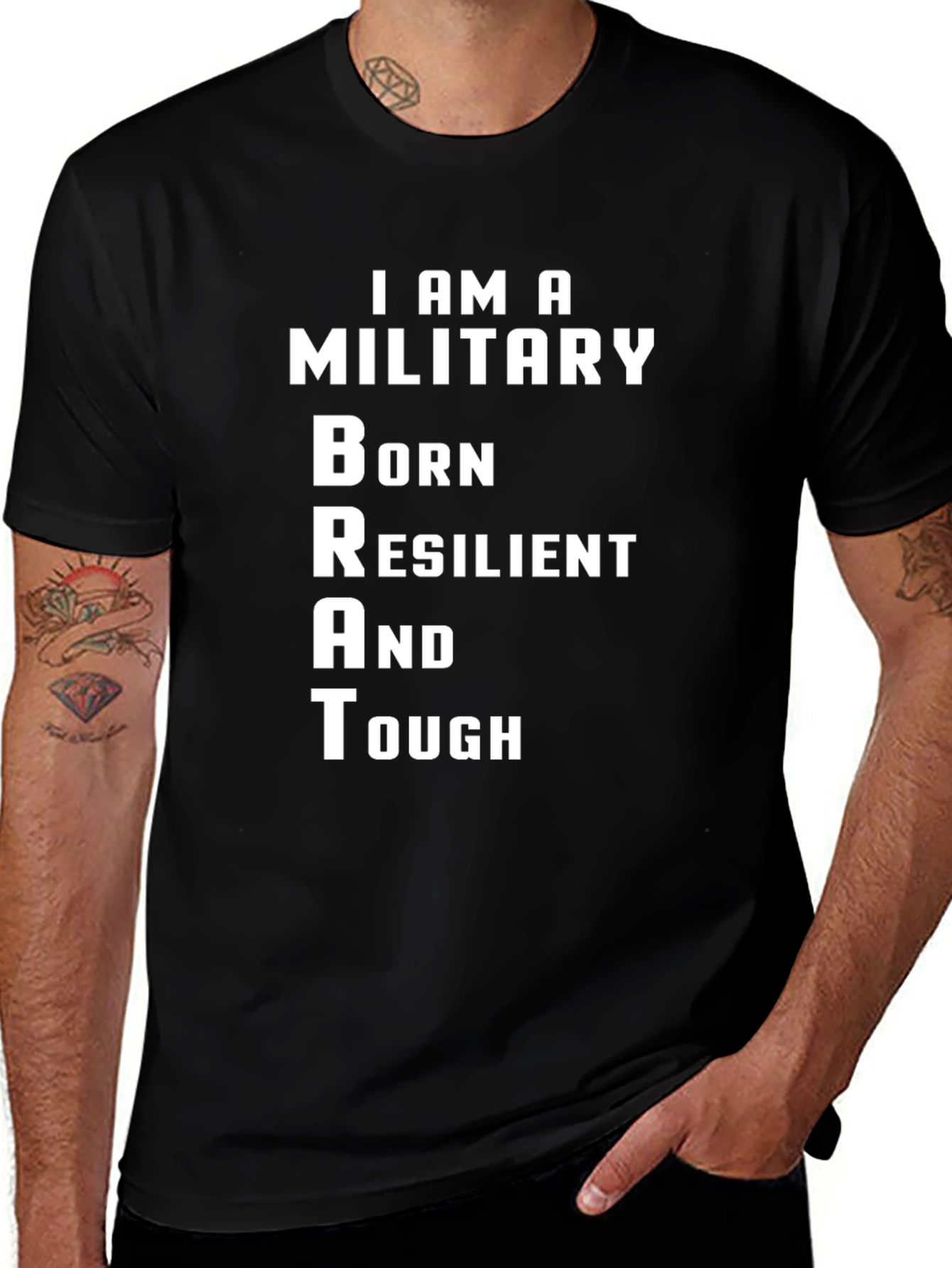 Camiseta Negra Militar BRAT: Nacido Resistente y Fuerte