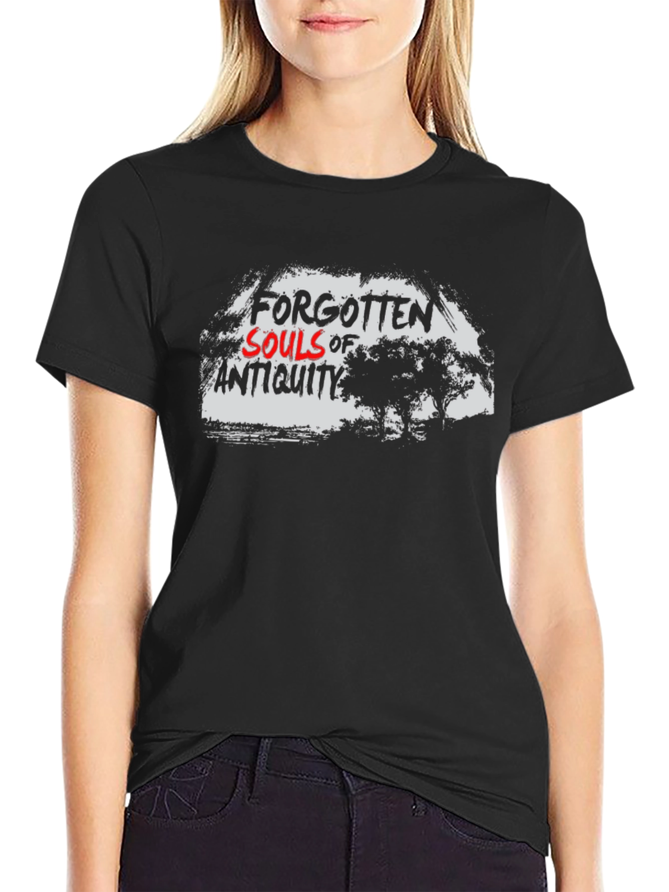 Camiseta Negra con Diseño Almas Olvidadas de la Antigüedad